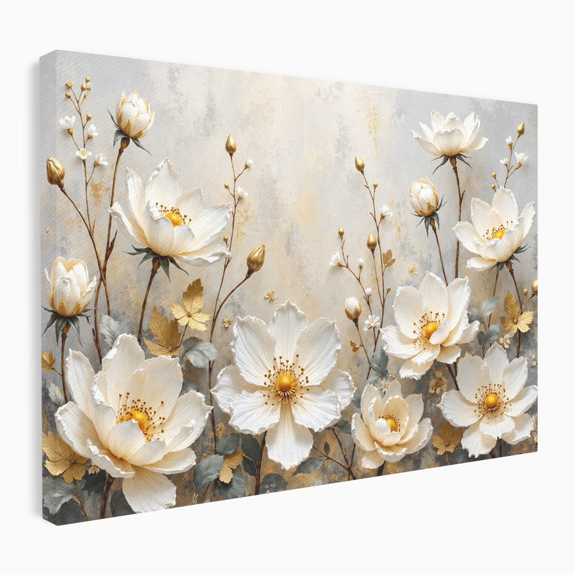 Tablou Canvas Premium LuxCanva® A1811, Flori Aurii Elegante, Flori, Eleganta, Natura, Dormitor, Living, Culori Vibrante