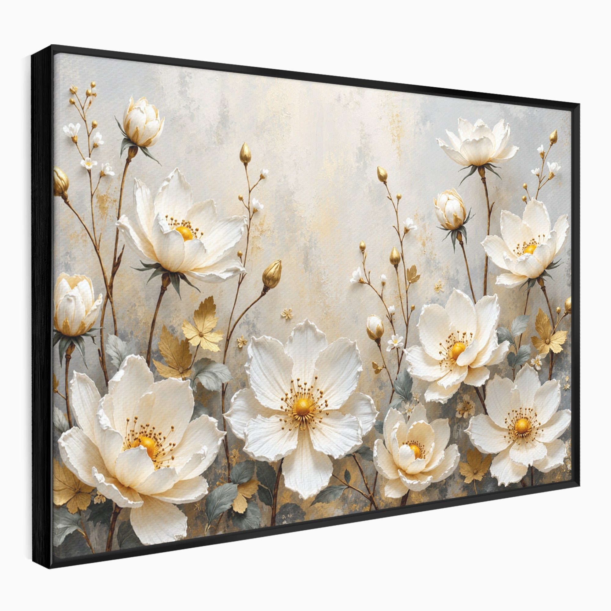 Tablou Canvas Premium LuxCanva® A1811, Flori Aurii Elegante, Flori, Eleganta, Natura, Dormitor, Living, Culori Vibrante