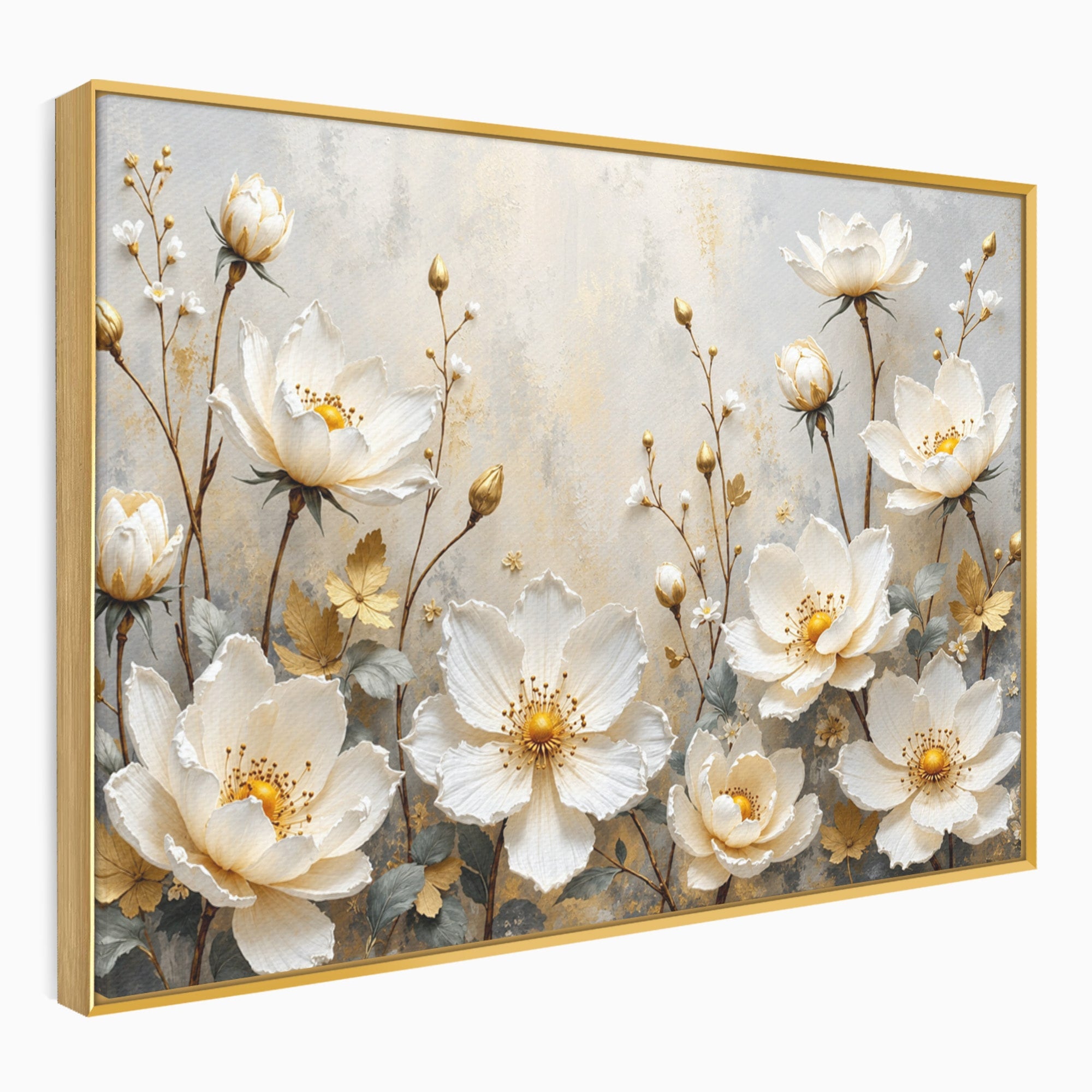 Tablou Canvas Premium LuxCanva® A1811, Flori Aurii Elegante, Flori, Eleganta, Natura, Dormitor, Living, Culori Vibrante