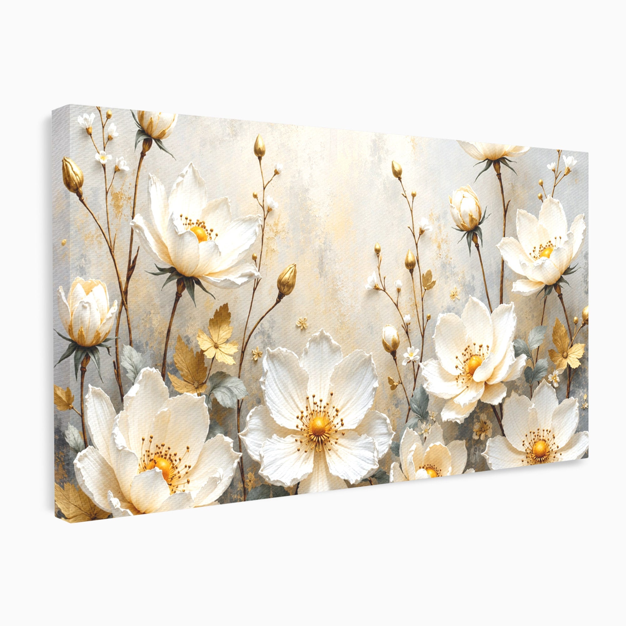 Tablou Canvas Premium LuxCanva® A1811, Flori Aurii Elegante, Flori, Eleganta, Natura, Dormitor, Living, Culori Vibrante