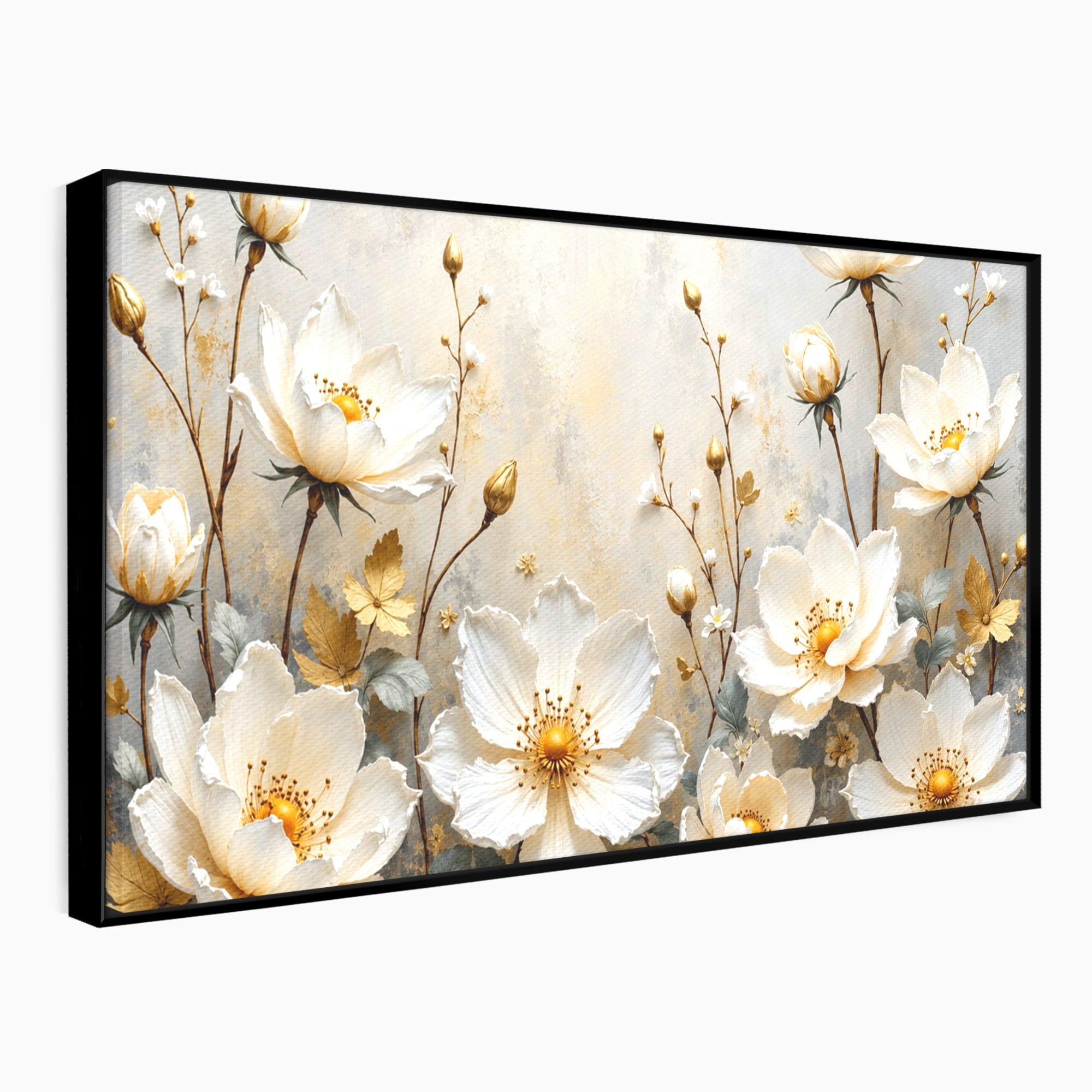 Tablou Canvas Premium LuxCanva® A1811, Flori Aurii Elegante, Flori, Eleganta, Natura, Dormitor, Living, Culori Vibrante