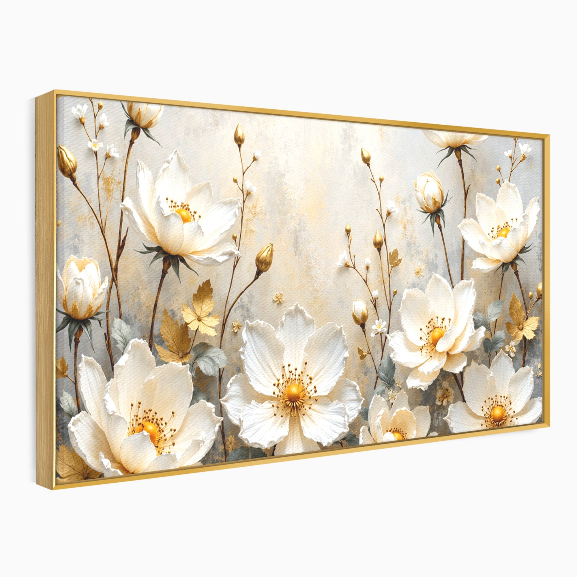 Tablou Canvas Premium LuxCanva® A1811, Flori Aurii Elegante, Flori, Eleganta, Natura, Dormitor, Living, Culori Vibrante