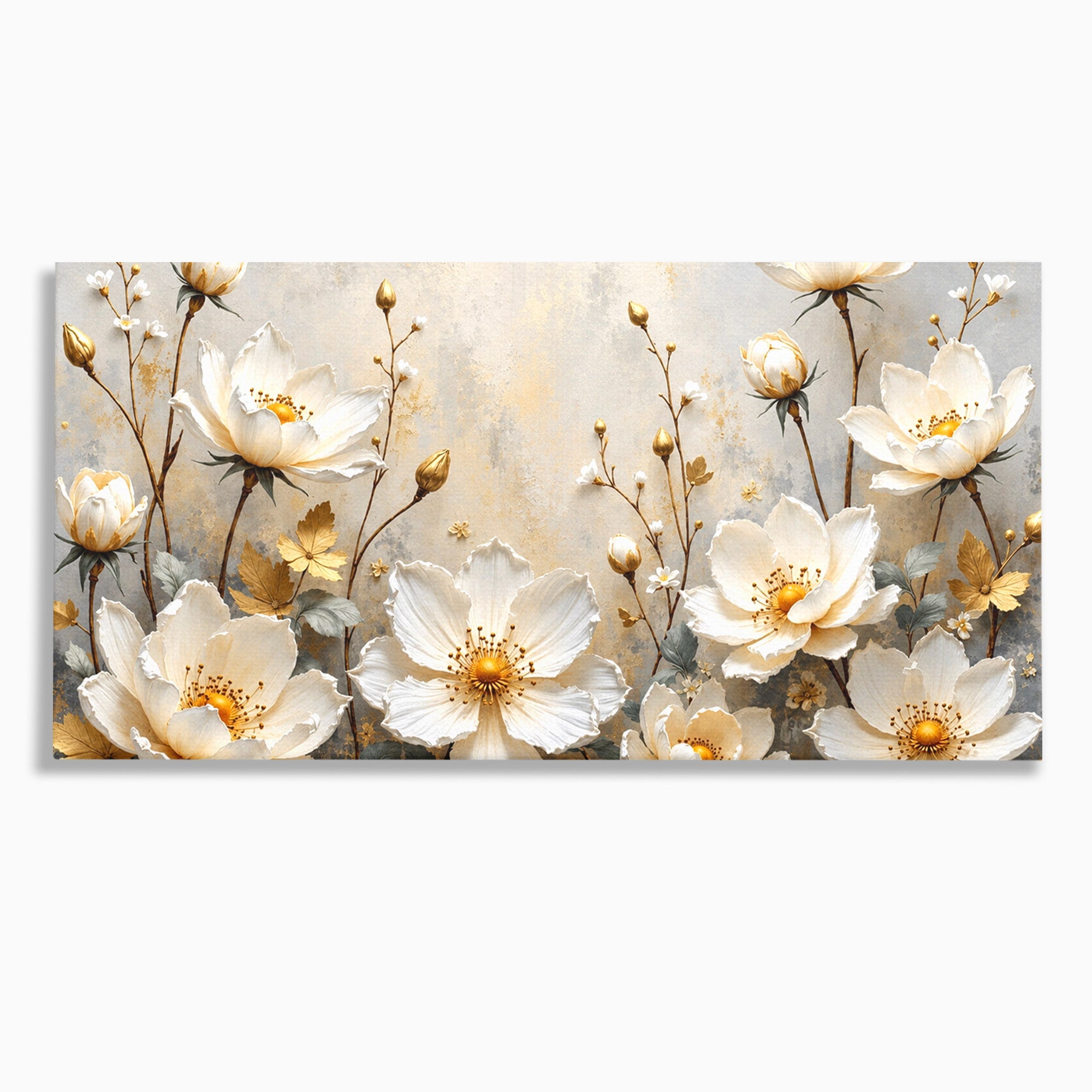 Tablou Canvas Premium LuxCanva® A1811, Flori Aurii Elegante, Flori, Eleganta, Natura, Dormitor, Living, Culori Vibrante
