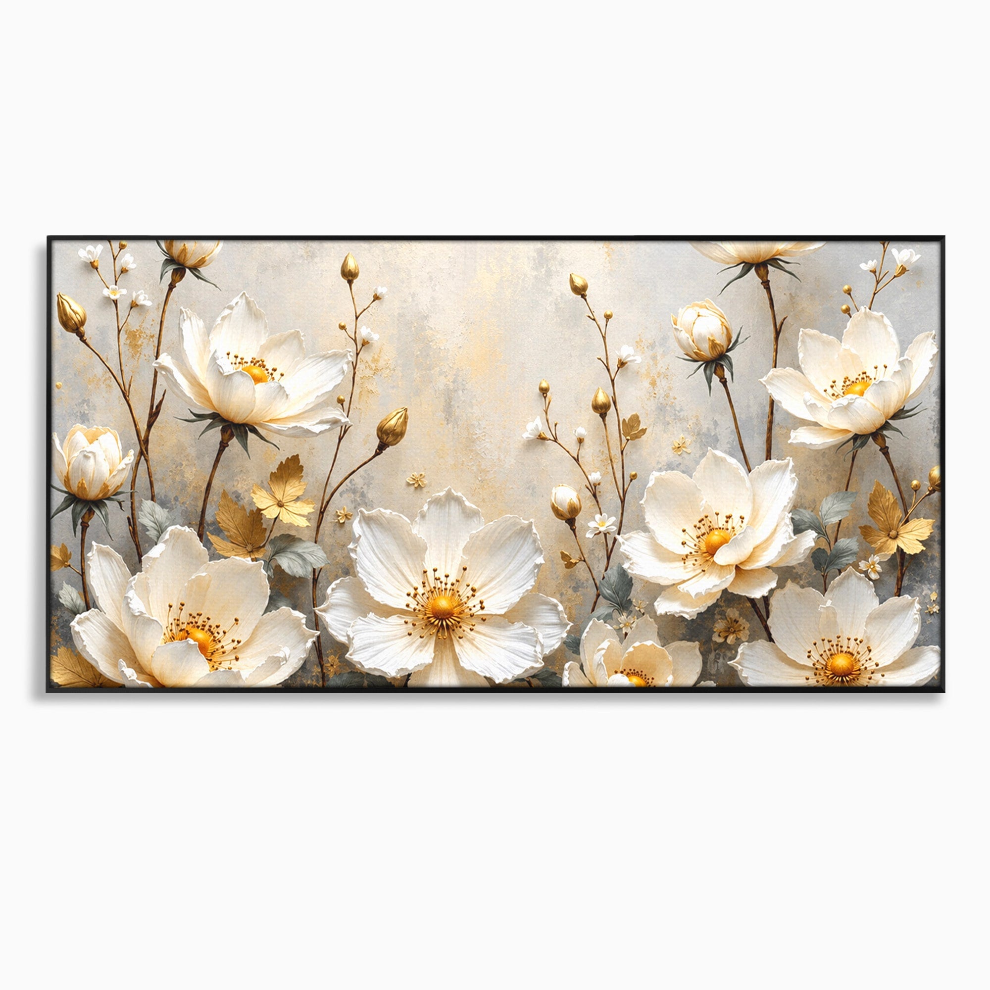 Tablou Canvas Premium LuxCanva® A1811, Flori Aurii Elegante, Flori, Eleganta, Natura, Dormitor, Living, Culori Vibrante