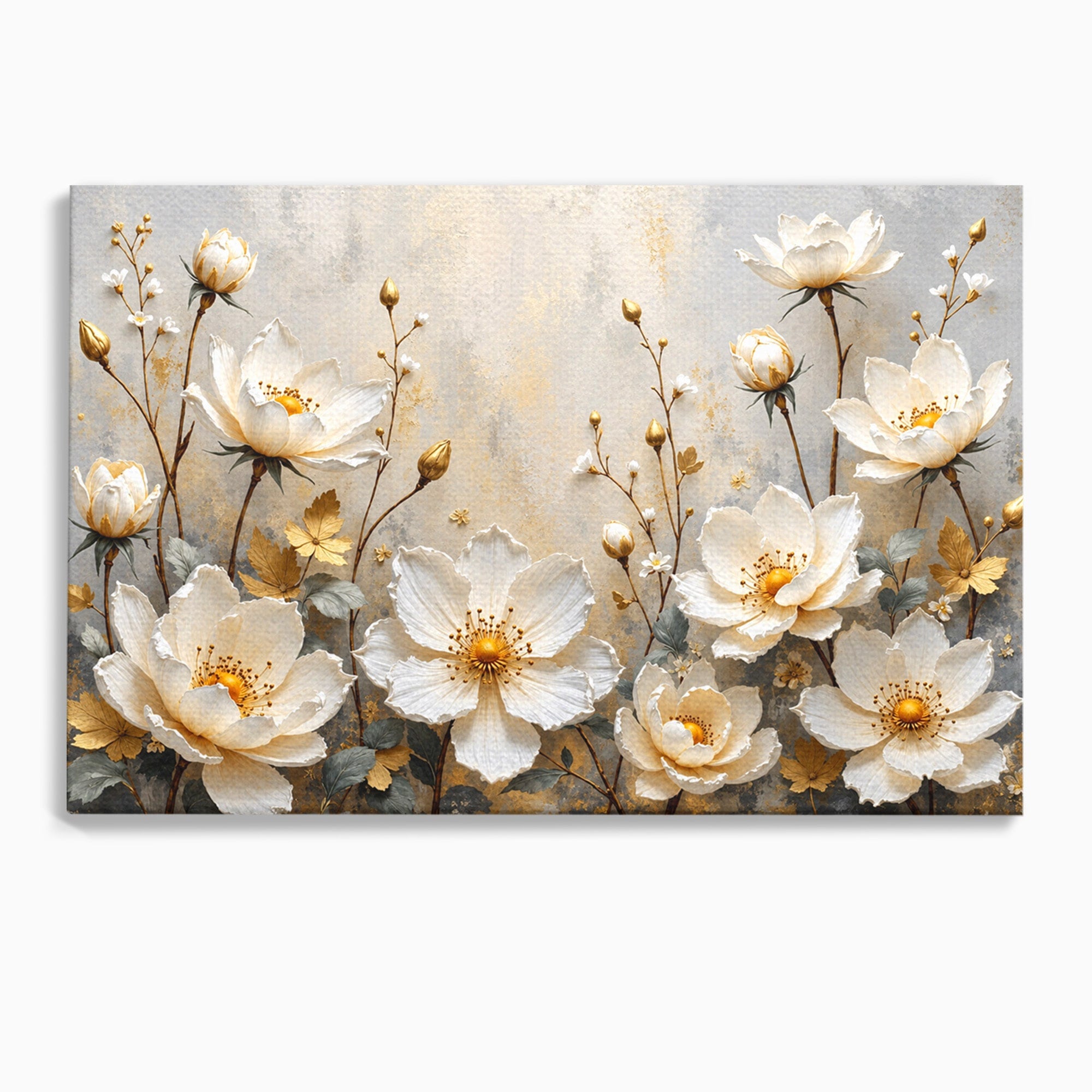 Tablou Canvas Premium LuxCanva® A1811, Flori Aurii Elegante, Flori, Eleganta, Natura, Dormitor, Living, Culori Vibrante