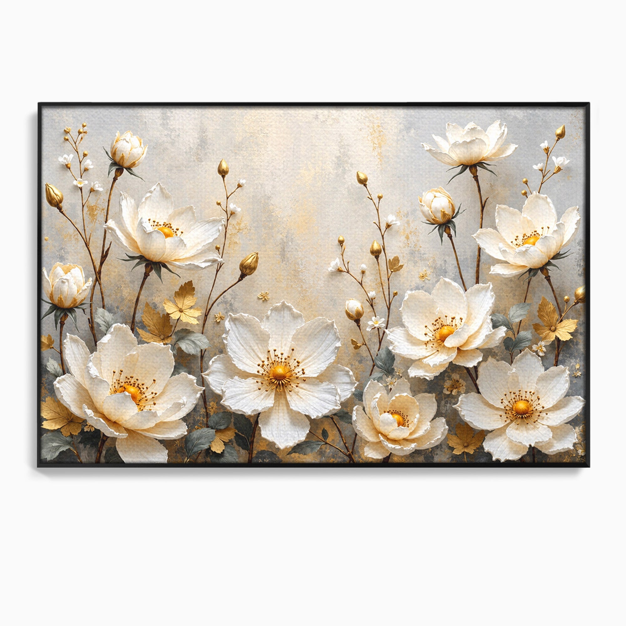 Tablou Canvas Premium LuxCanva® A1811, Flori Aurii Elegante, Flori, Eleganta, Natura, Dormitor, Living, Culori Vibrante