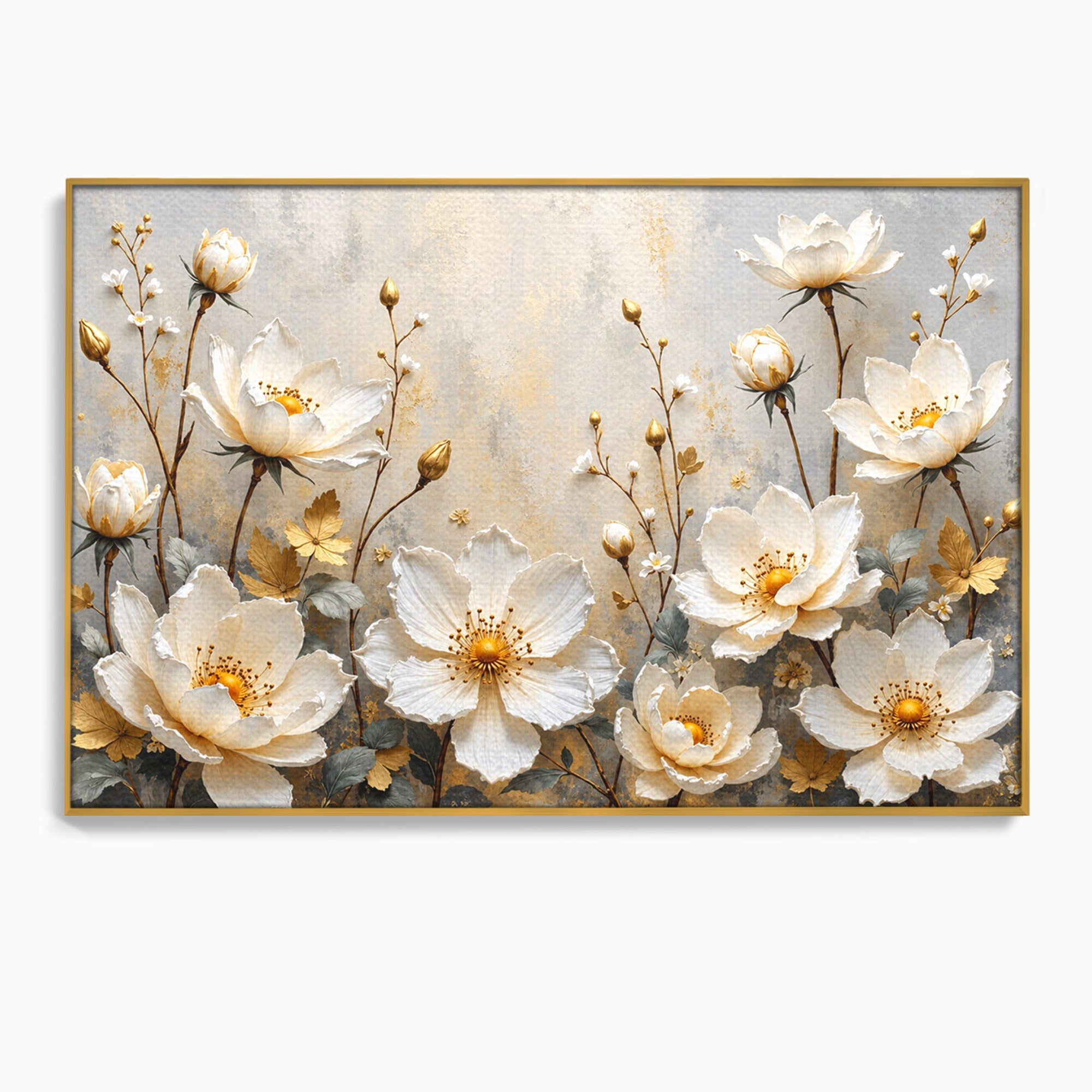 Tablou Canvas Premium LuxCanva® A1811, Flori Aurii Elegante, Flori, Eleganta, Natura, Dormitor, Living, Culori Vibrante
