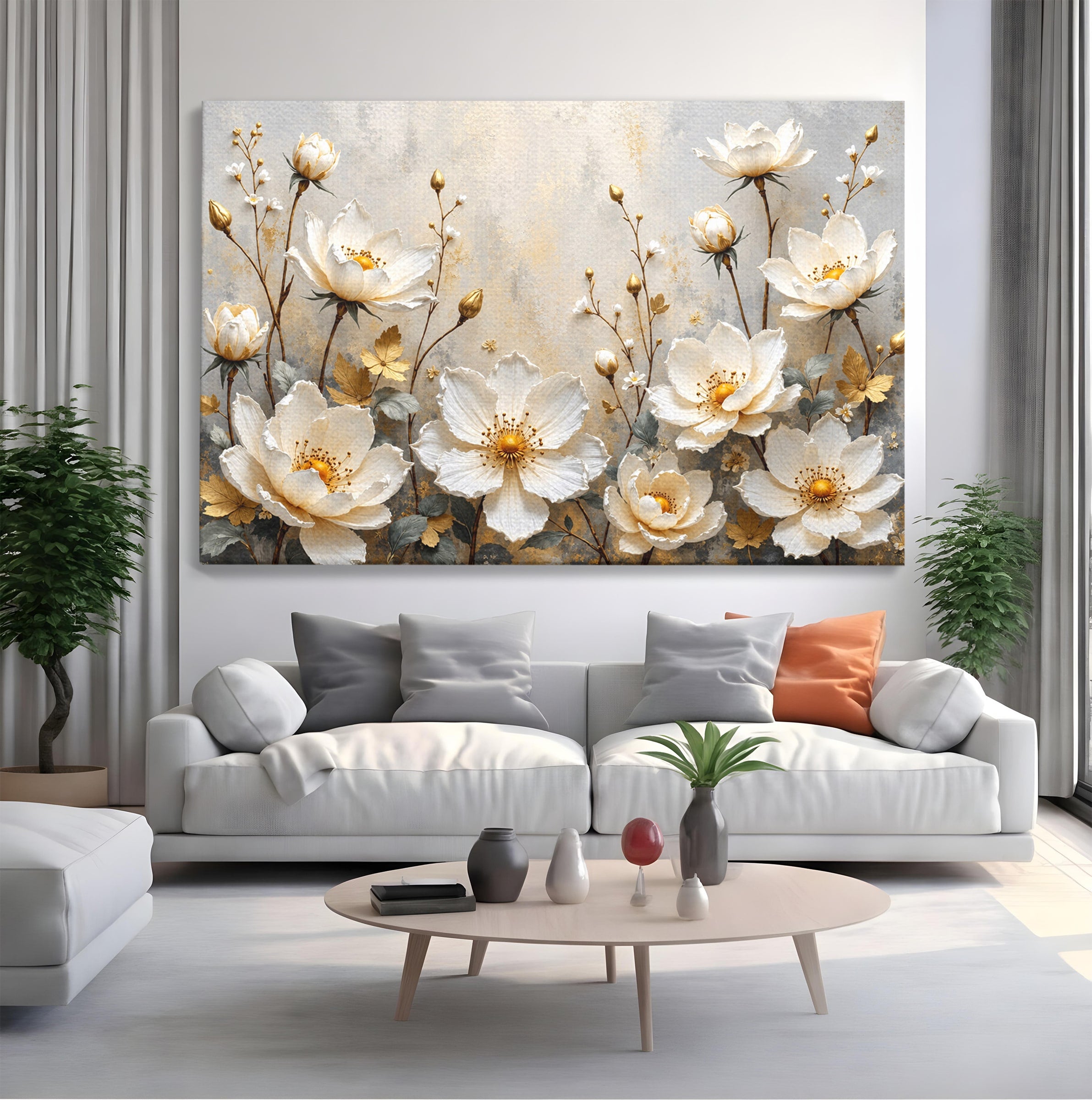 Tablou Canvas Premium LuxCanva® A1811, Flori Aurii Elegante, Flori, Eleganta, Natura, Dormitor, Living, Culori Vibrante