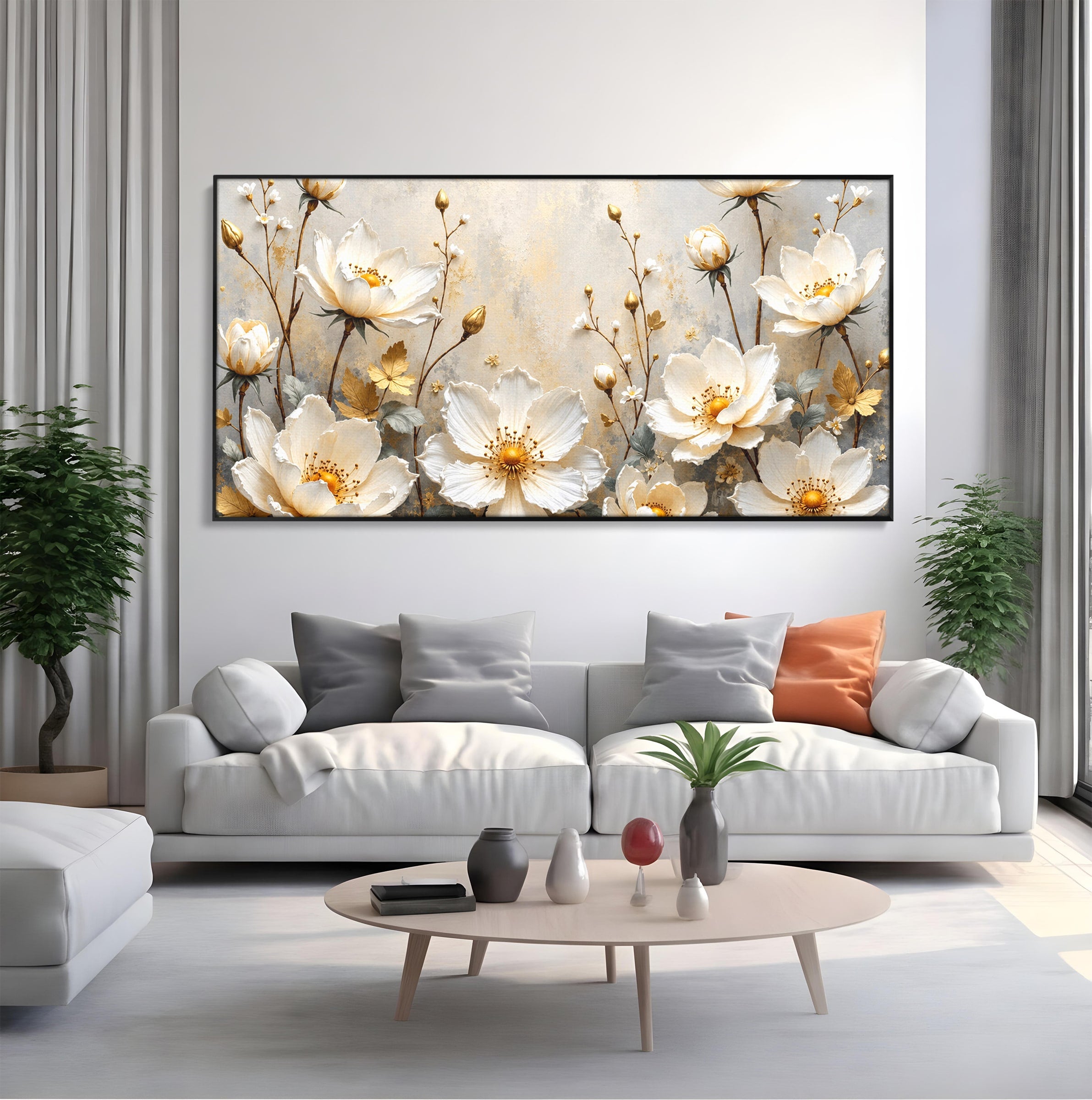 Tablou Canvas Premium LuxCanva® A1811, Flori Aurii Elegante, Flori, Eleganta, Natura, Dormitor, Living, Culori Vibrante