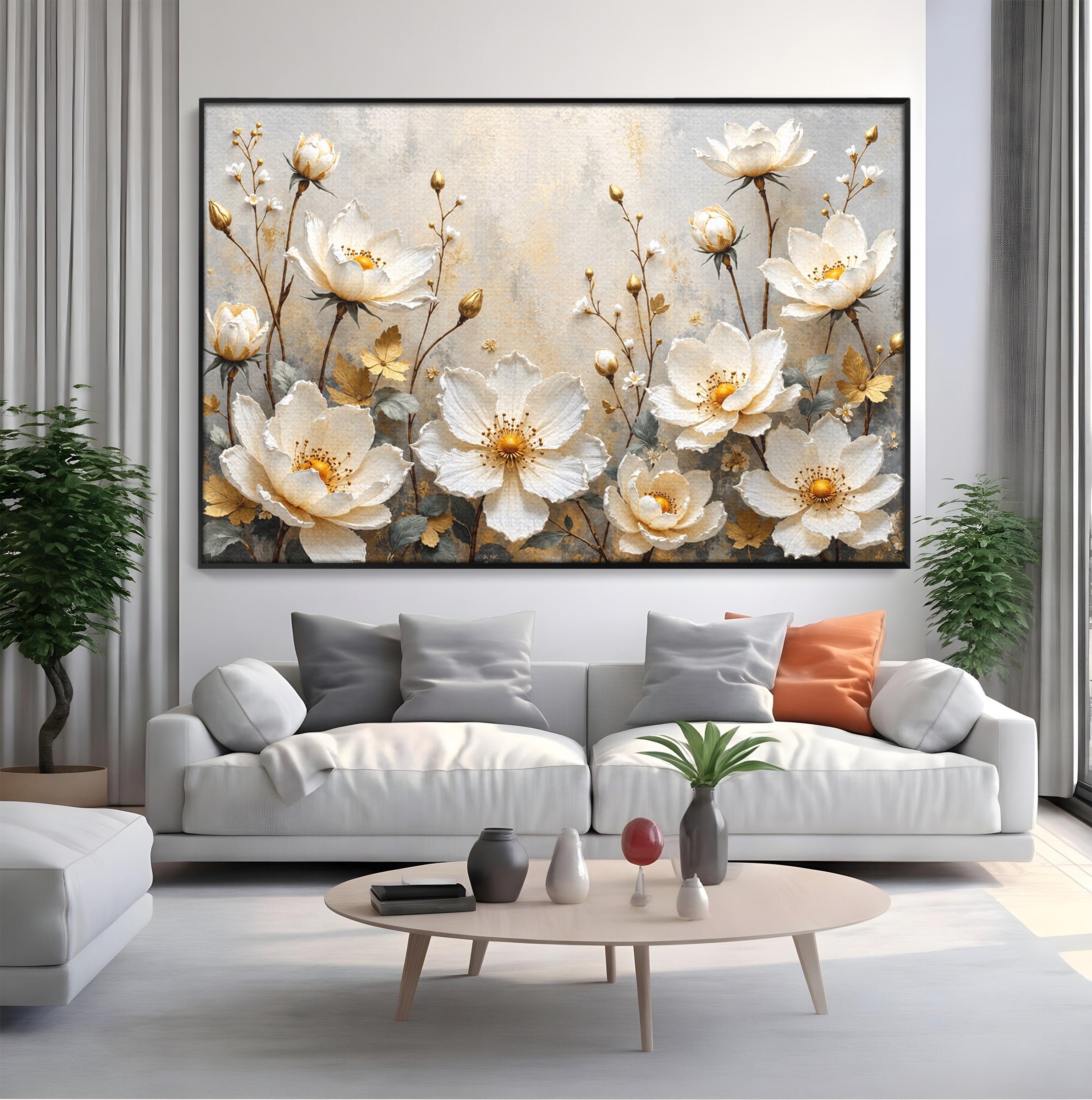 Tablou Canvas Premium LuxCanva® A1811, Flori Aurii Elegante, Flori, Eleganta, Natura, Dormitor, Living, Culori Vibrante