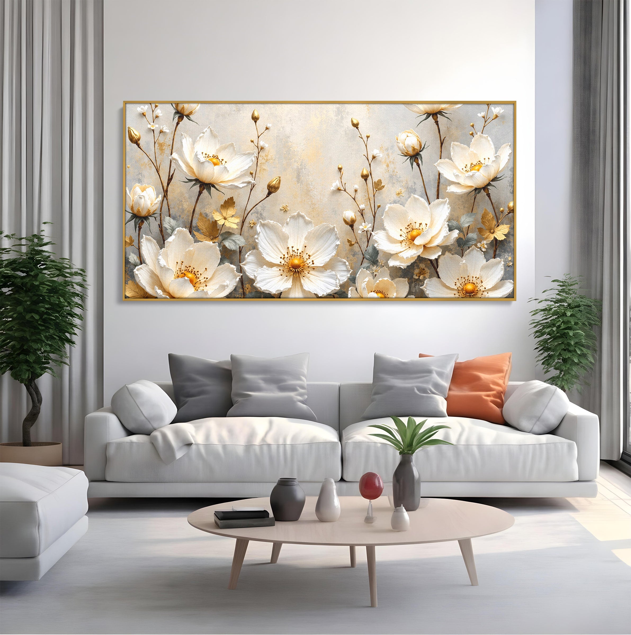 Tablou Canvas Premium LuxCanva® A1811, Flori Aurii Elegante, Flori, Eleganta, Natura, Dormitor, Living, Culori Vibrante