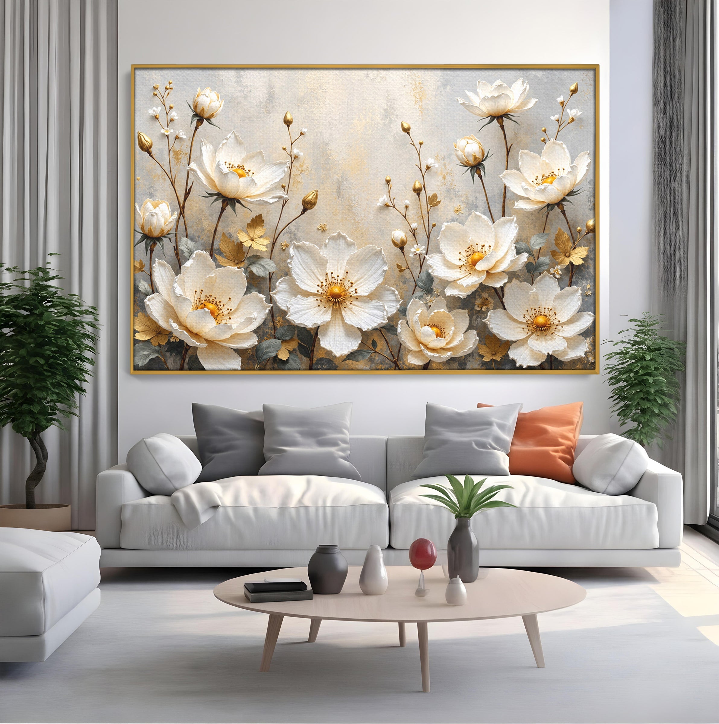 Tablou Canvas Premium LuxCanva® A1811, Flori Aurii Elegante, Flori, Eleganta, Natura, Dormitor, Living, Culori Vibrante