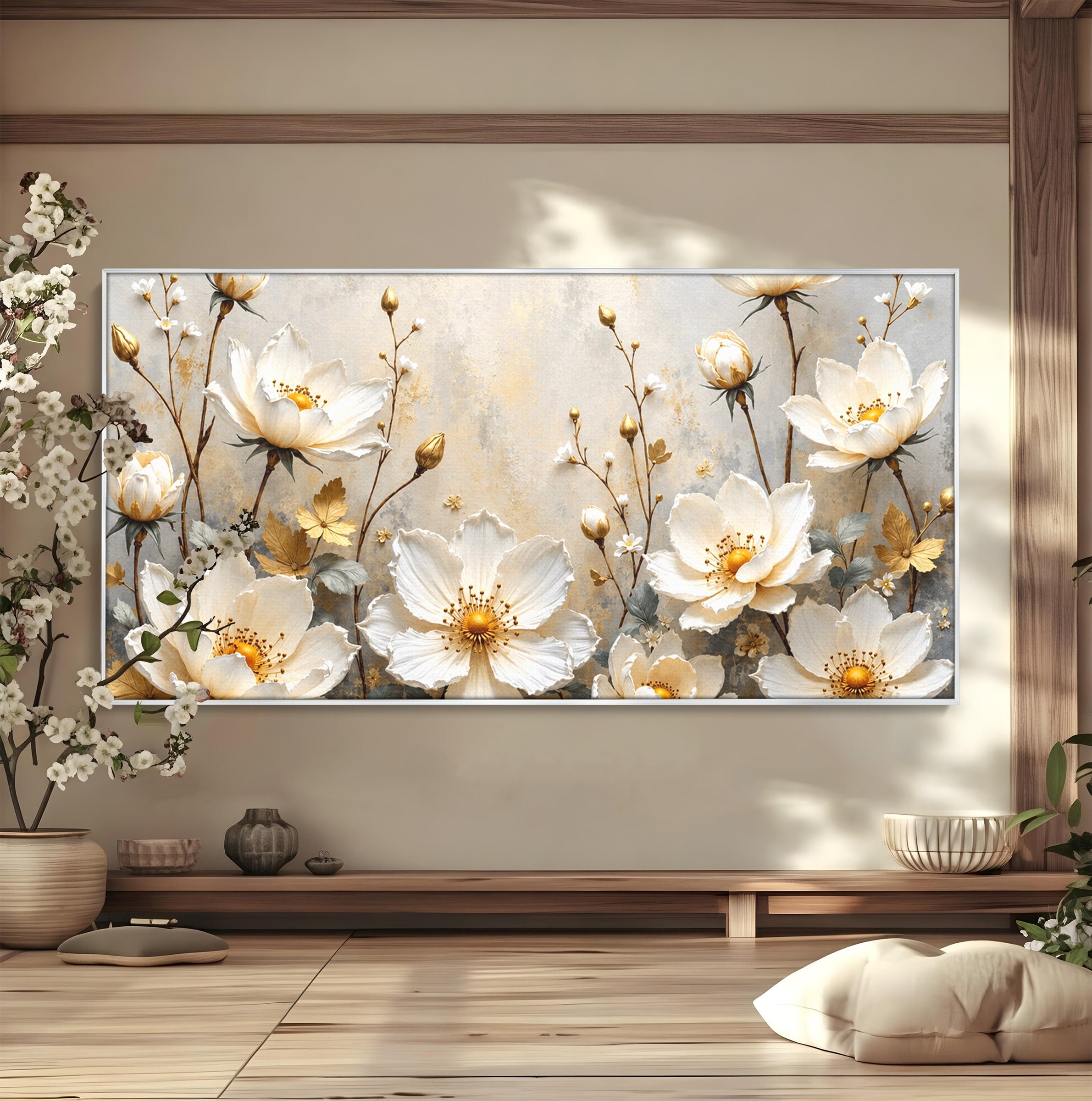Tablou Canvas Premium LuxCanva® A1811, Flori Aurii Elegante, Flori, Eleganta, Natura, Dormitor, Living, Culori Vibrante
