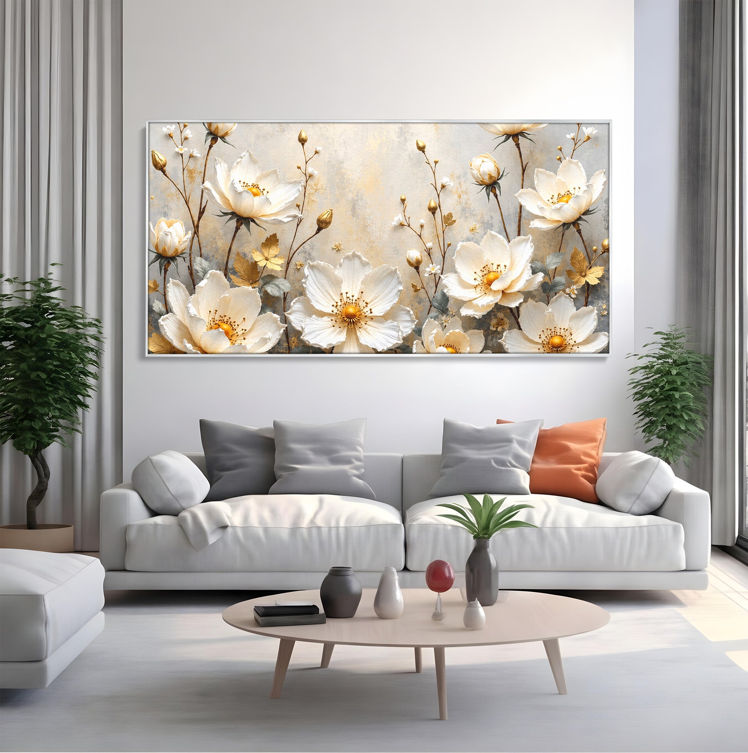 Tablou Canvas Premium LuxCanva® A1811, Flori Aurii Elegante, Flori, Eleganta, Natura, Dormitor, Living, Culori Vibrante