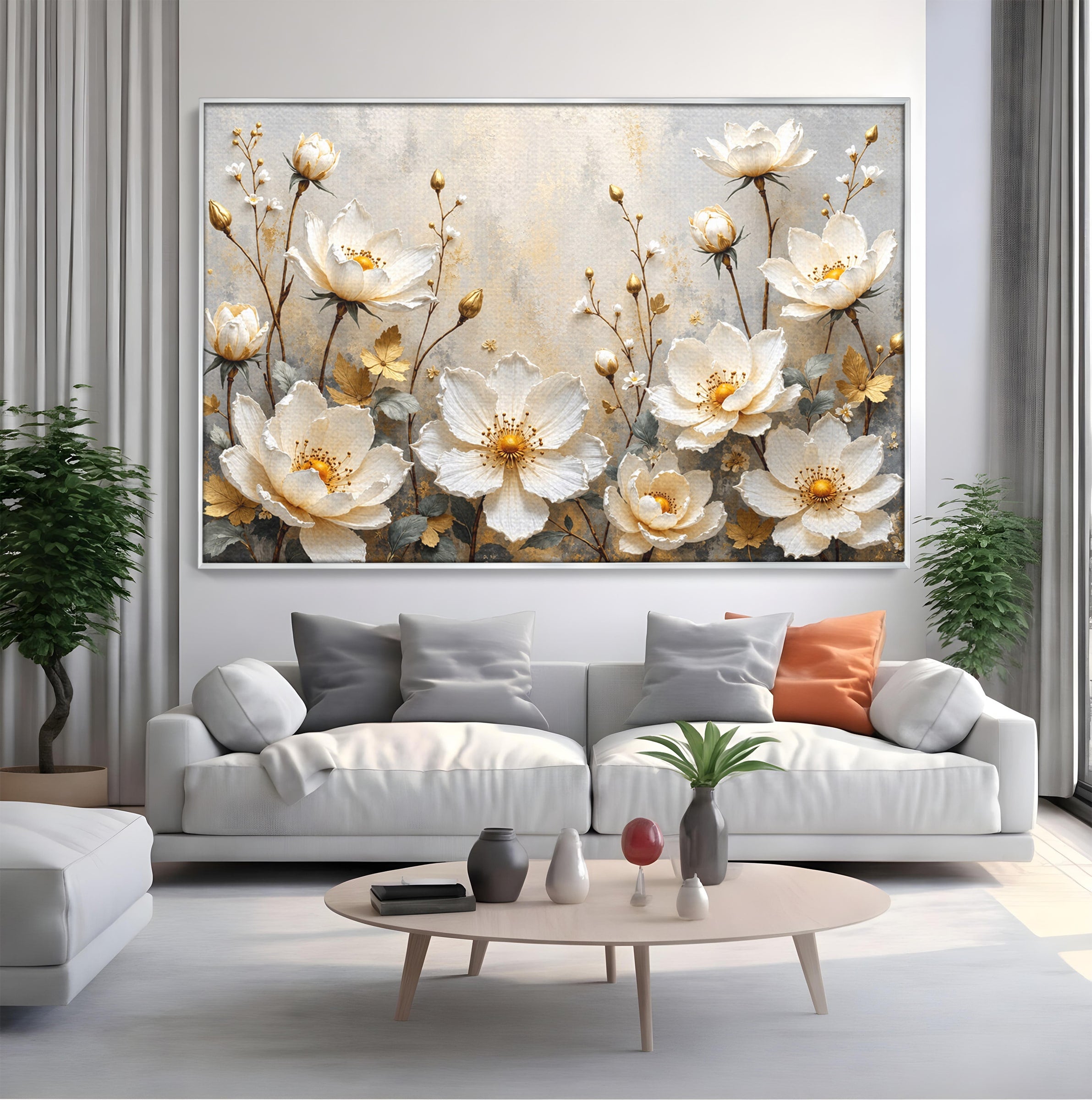 Tablou Canvas Premium LuxCanva® A1811, Flori Aurii Elegante, Flori, Eleganta, Natura, Dormitor, Living, Culori Vibrante