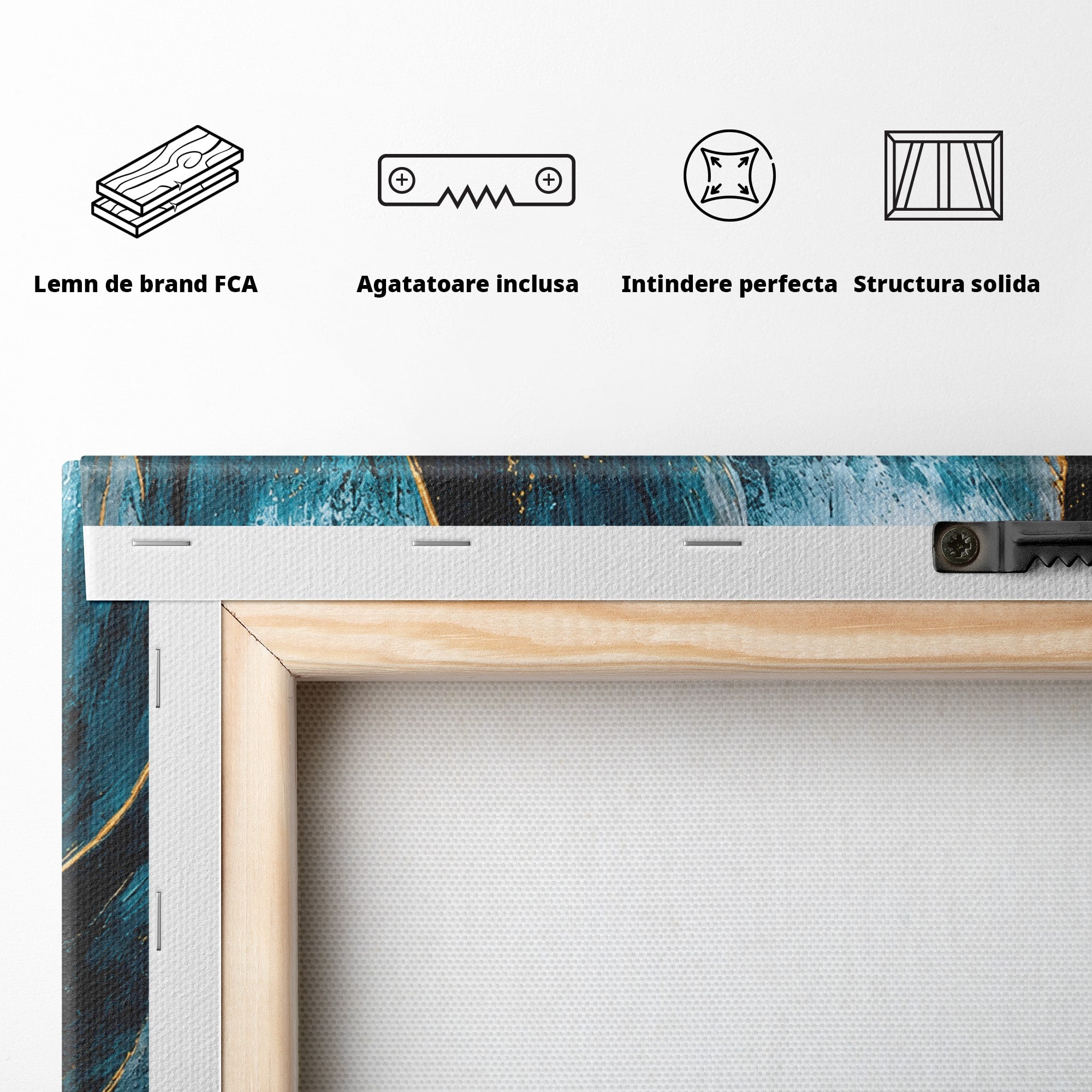 Tablou Canvas Premium LuxCanva® A1812, Petale de Azur, Floare, Auriu, Albastru, Abstract, Living, Culori Vibrante