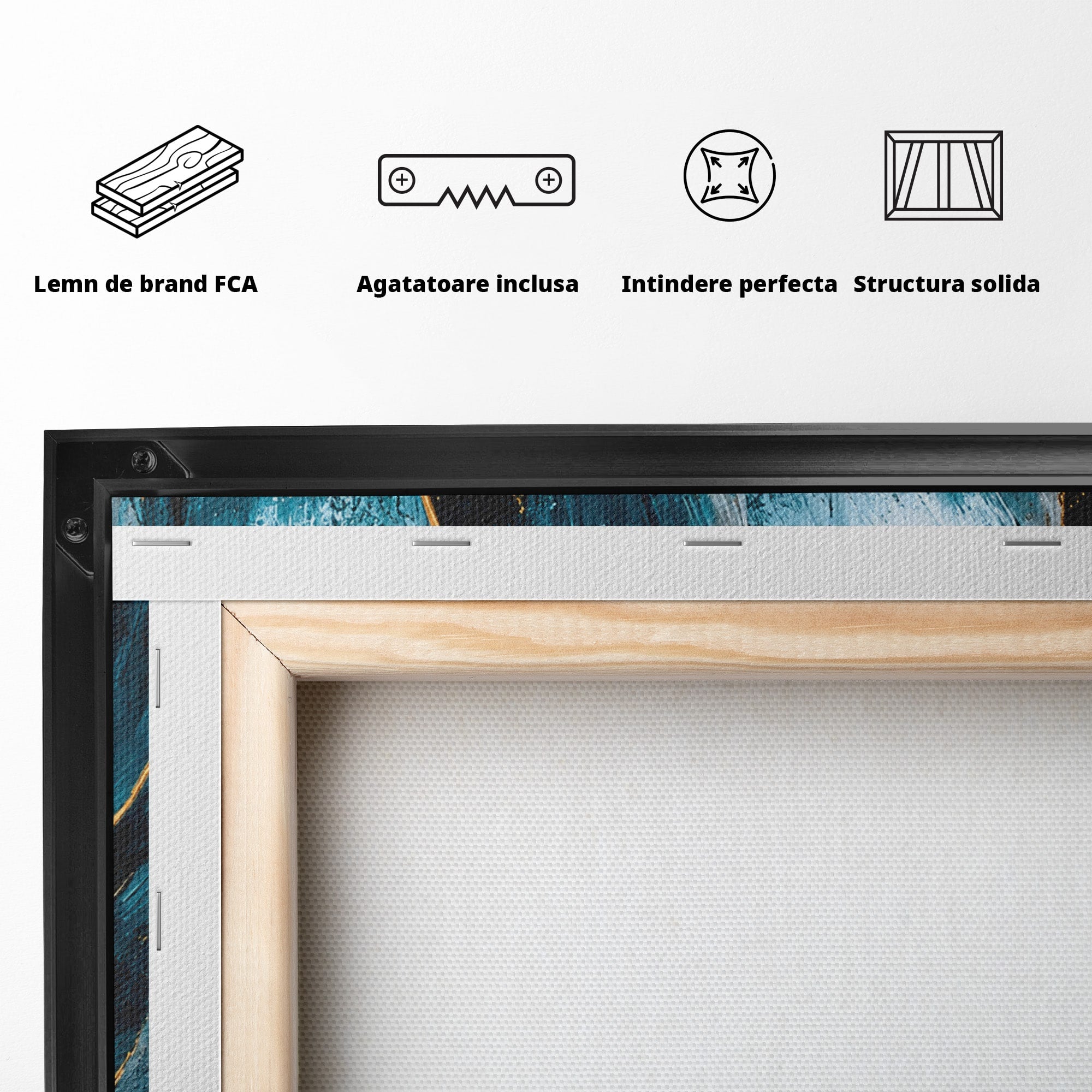 Tablou Canvas Premium LuxCanva® A1812, Petale de Azur, Floare, Auriu, Albastru, Abstract, Living, Culori Vibrante