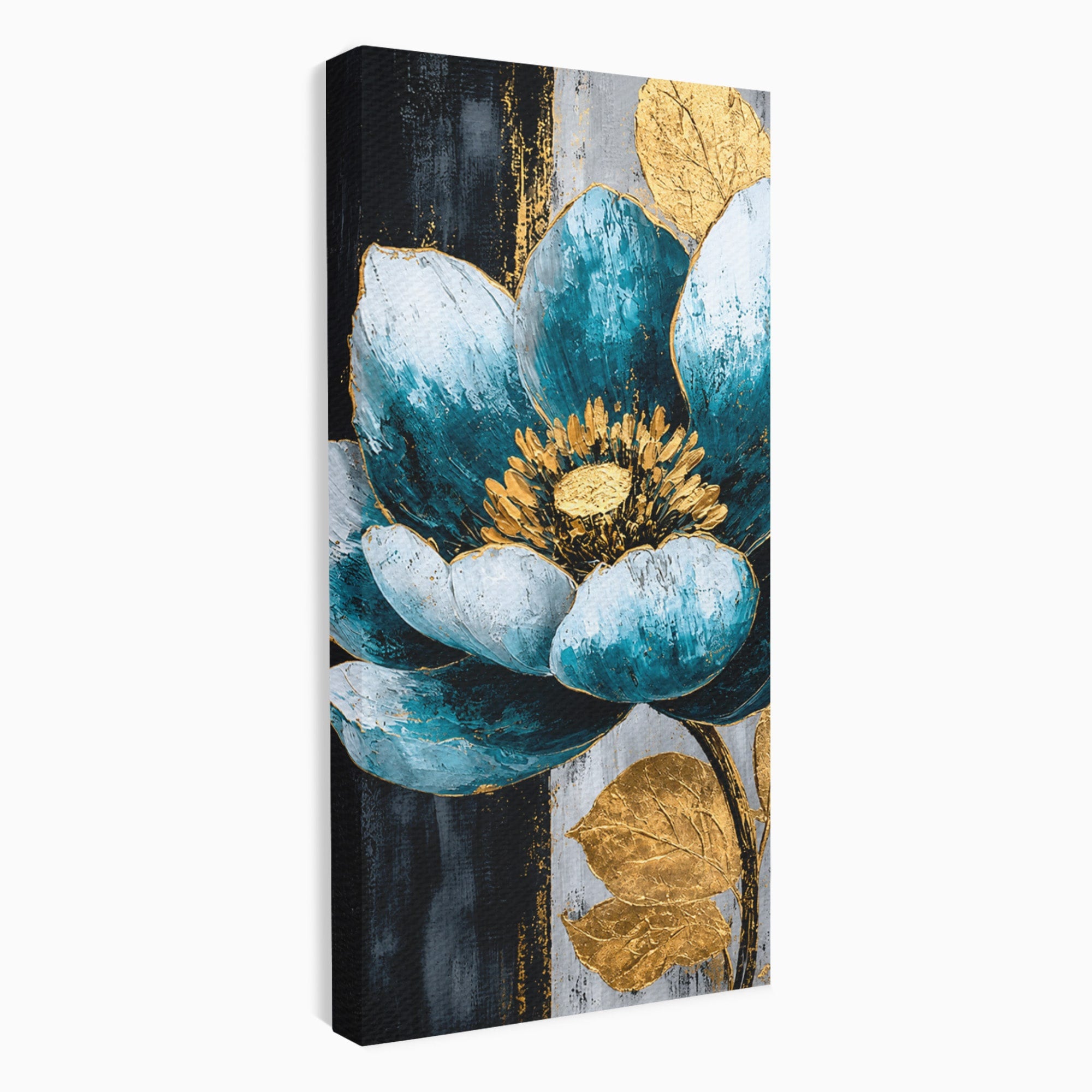Tablou Canvas Premium LuxCanva® A1812, Petale de Azur, Floare, Auriu, Albastru, Abstract, Living, Culori Vibrante