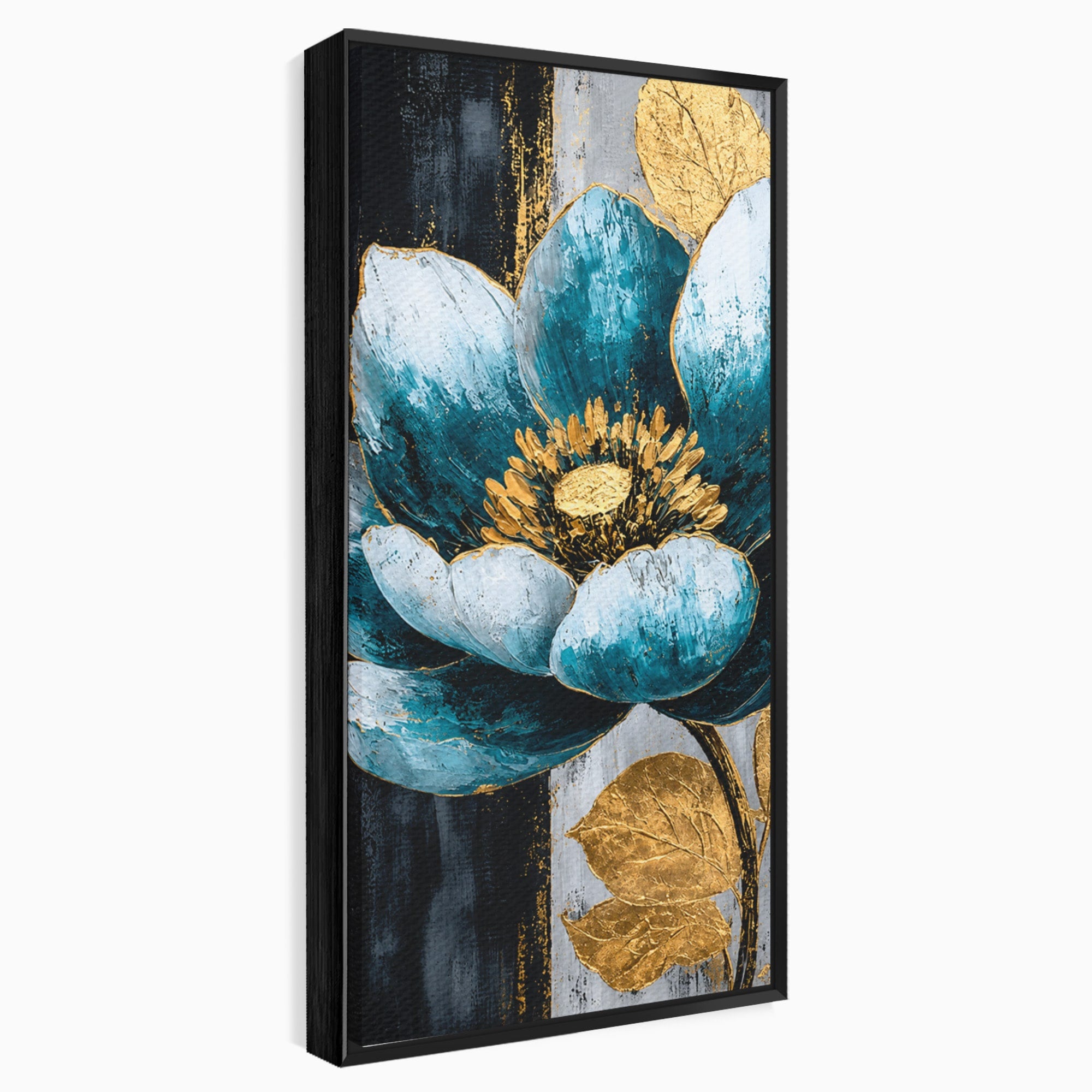Tablou Canvas Premium LuxCanva® A1812, Petale de Azur, Floare, Auriu, Albastru, Abstract, Living, Culori Vibrante