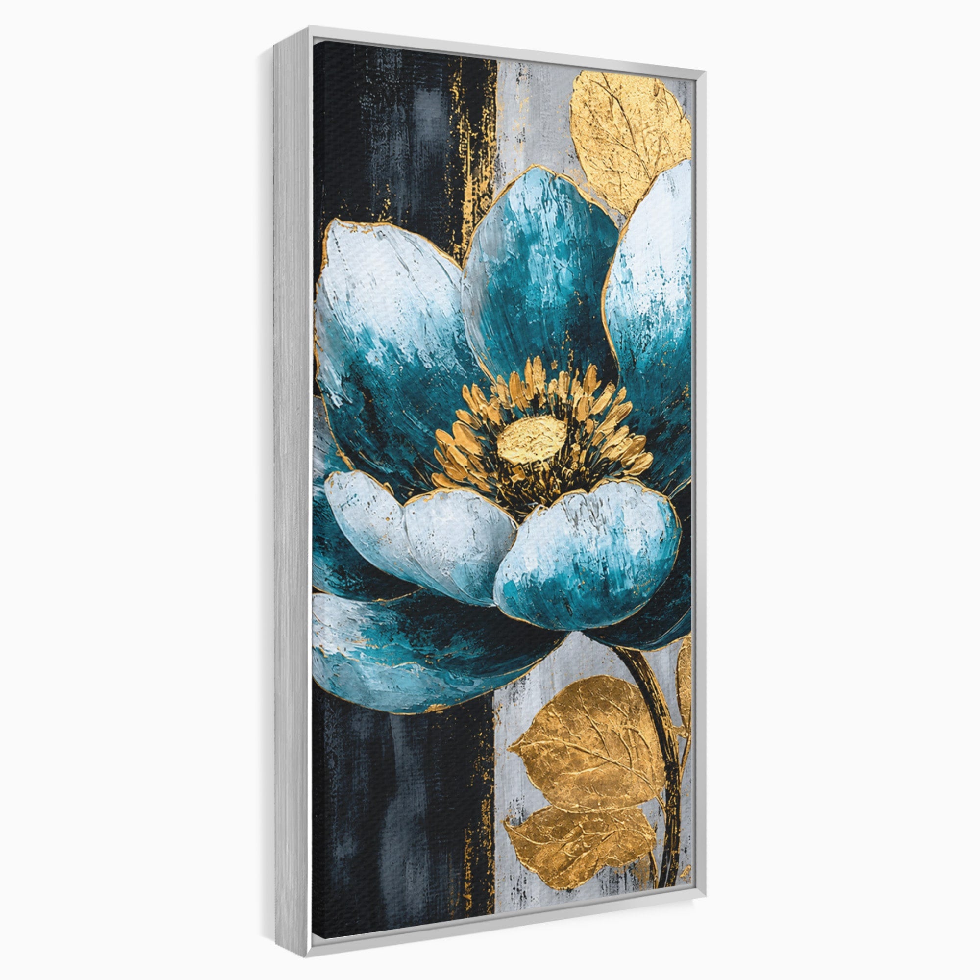 Tablou Canvas Premium LuxCanva® A1812, Petale de Azur, Floare, Auriu, Albastru, Abstract, Living, Culori Vibrante