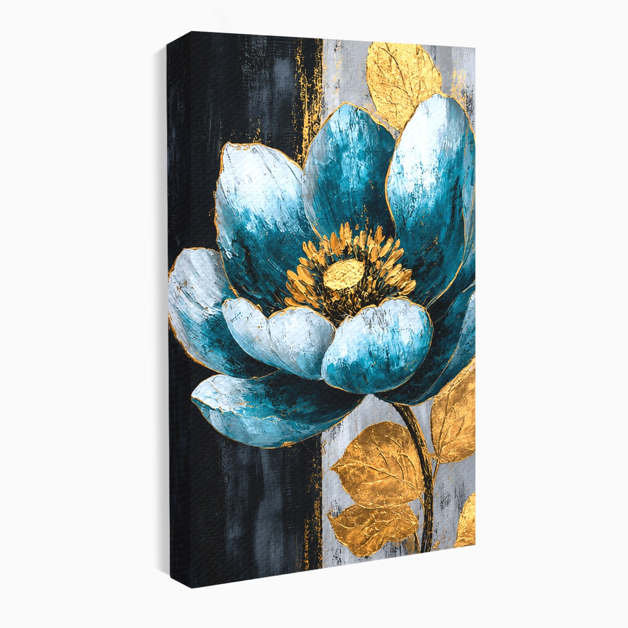 Tablou Canvas Premium LuxCanva® A1812, Petale de Azur, Floare, Auriu, Albastru, Abstract, Living, Culori Vibrante