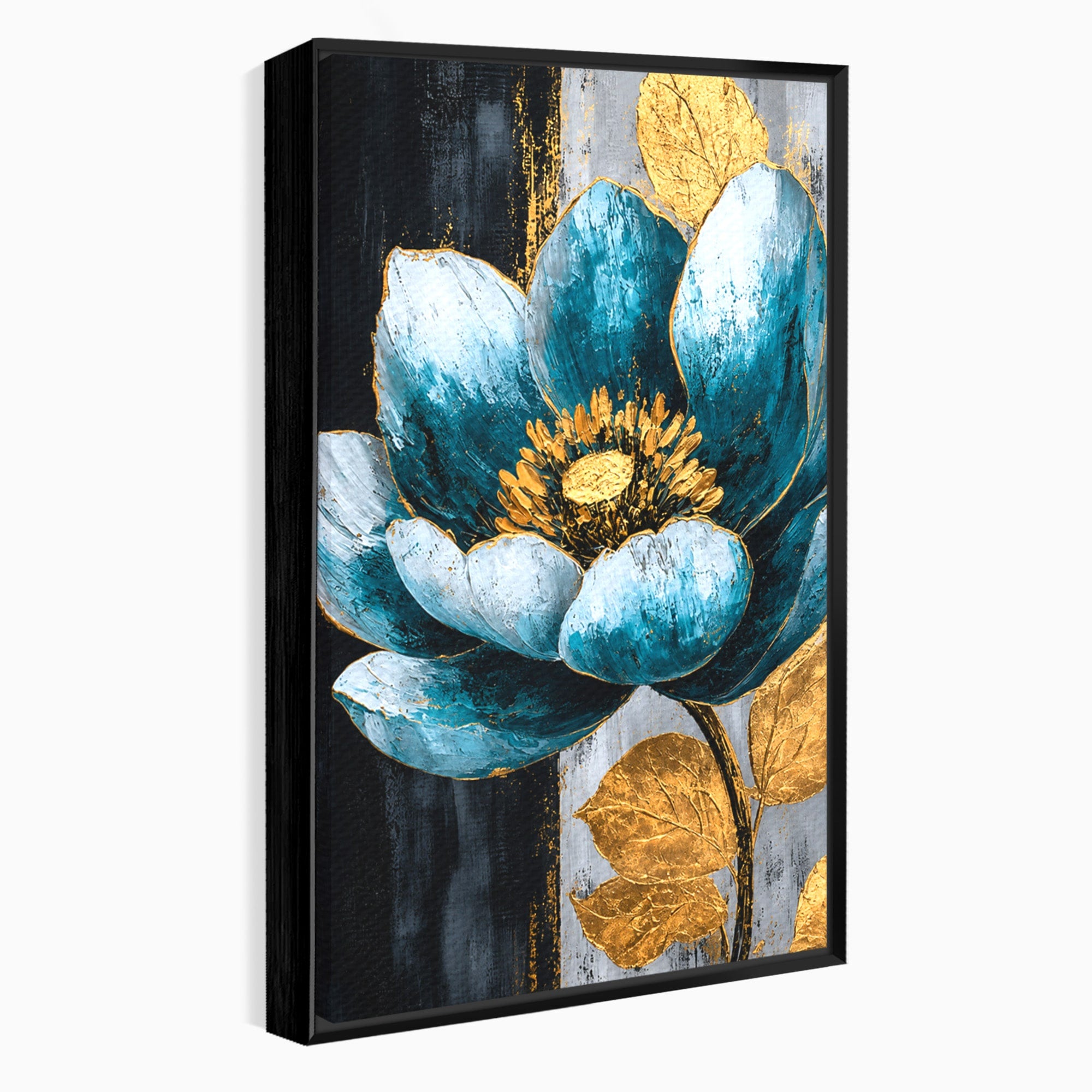 Tablou Canvas Premium LuxCanva® A1812, Petale de Azur, Floare, Auriu, Albastru, Abstract, Living, Culori Vibrante