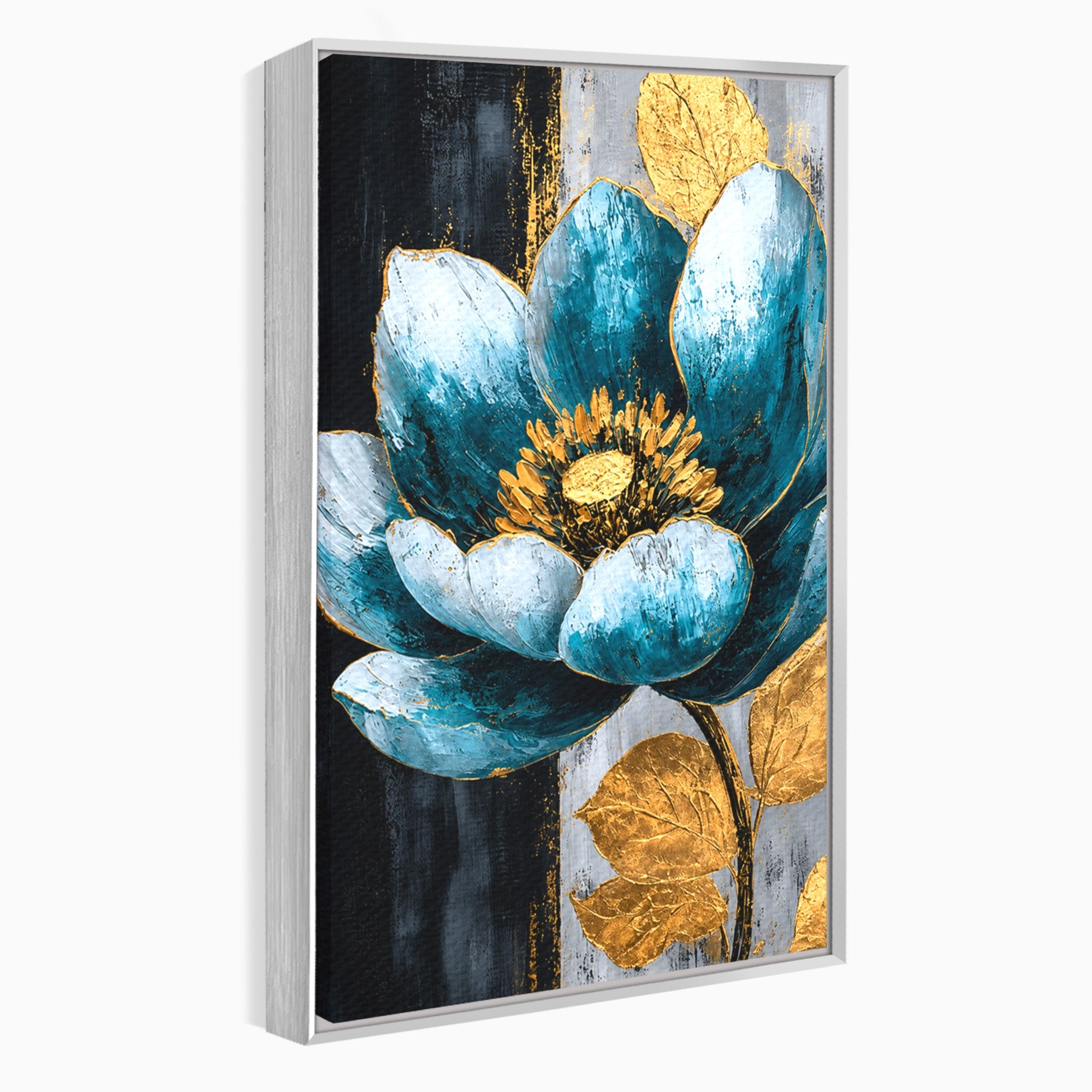Tablou Canvas Premium LuxCanva® A1812, Petale de Azur, Floare, Auriu, Albastru, Abstract, Living, Culori Vibrante
