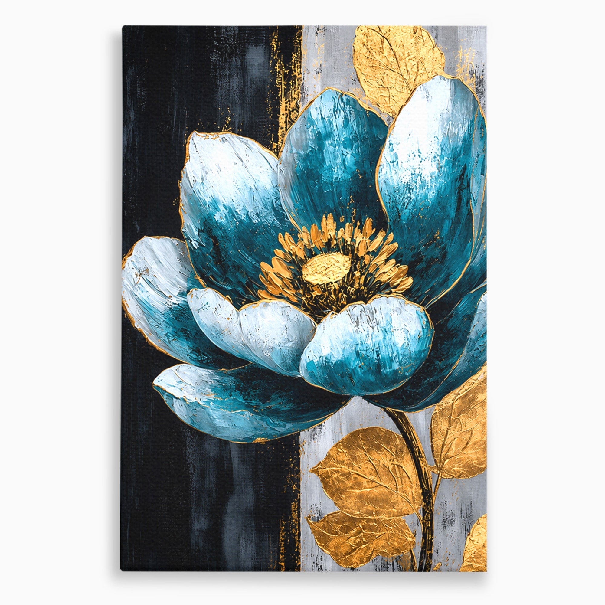Tablou Canvas Premium LuxCanva® A1812, Petale de Azur, Floare, Auriu, Albastru, Abstract, Living, Culori Vibrante