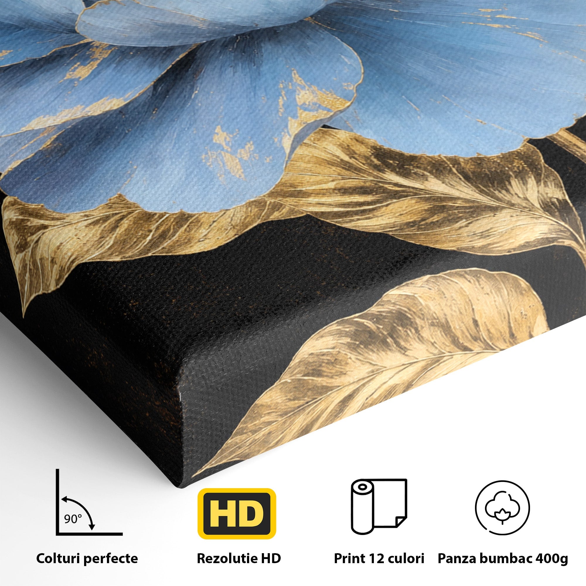Tablou Canvas Premium LuxCanva® A1813, Înflorire Regală, Floare, Auriu, Negru, Living, Dormitor, Culori Vibrante