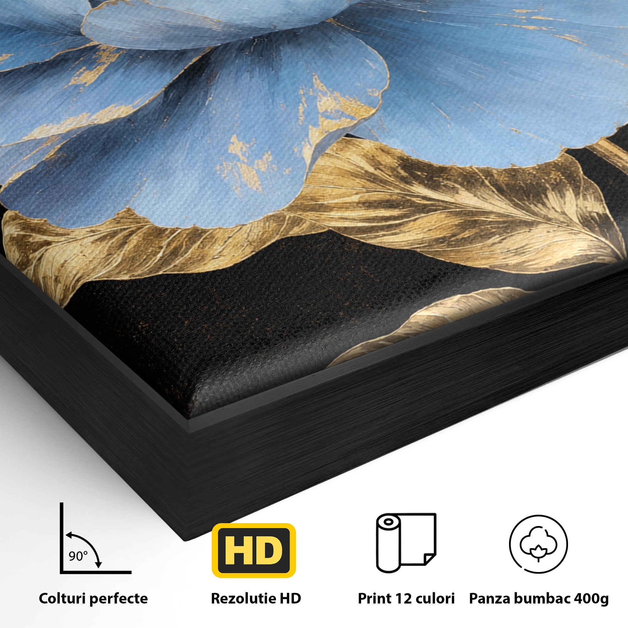 Tablou Canvas Premium LuxCanva® A1813, Înflorire Regală, Floare, Auriu, Negru, Living, Dormitor, Culori Vibrante