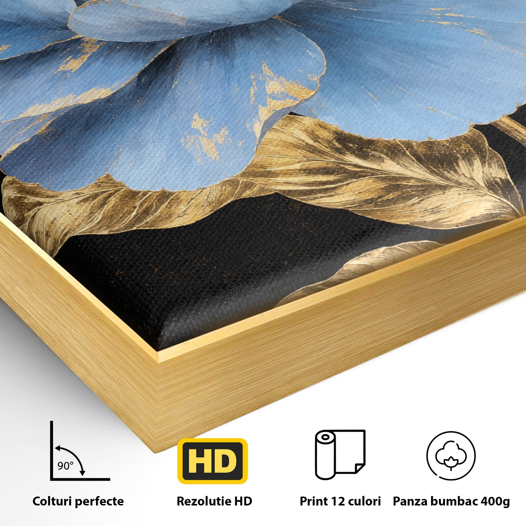 Tablou Canvas Premium LuxCanva® A1813, Înflorire Regală, Floare, Auriu, Negru, Living, Dormitor, Culori Vibrante