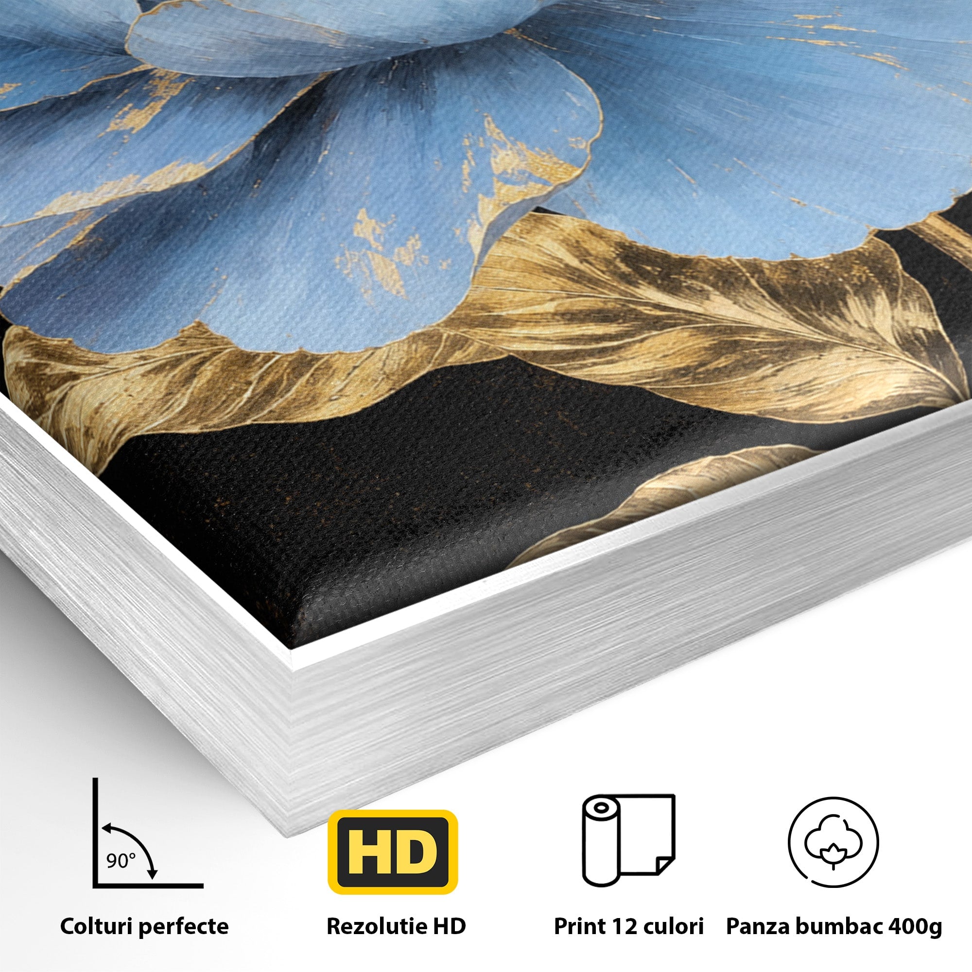 Tablou Canvas Premium LuxCanva® A1813, Înflorire Regală, Floare, Auriu, Negru, Living, Dormitor, Culori Vibrante