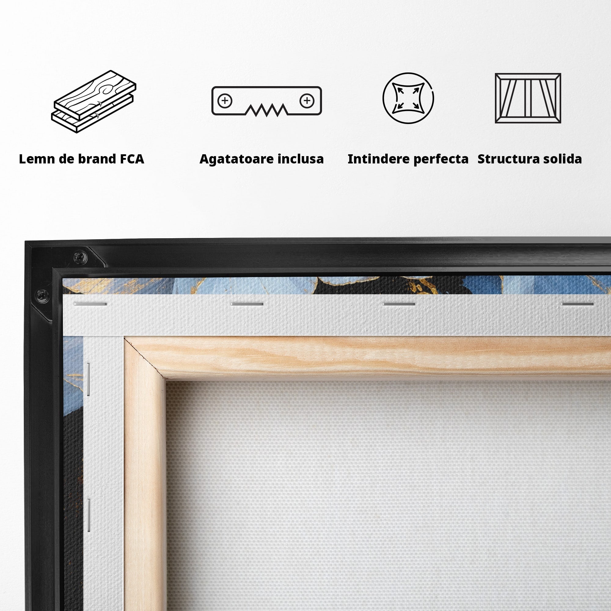 Tablou Canvas Premium LuxCanva® A1813, Înflorire Regală, Floare, Auriu, Negru, Living, Dormitor, Culori Vibrante