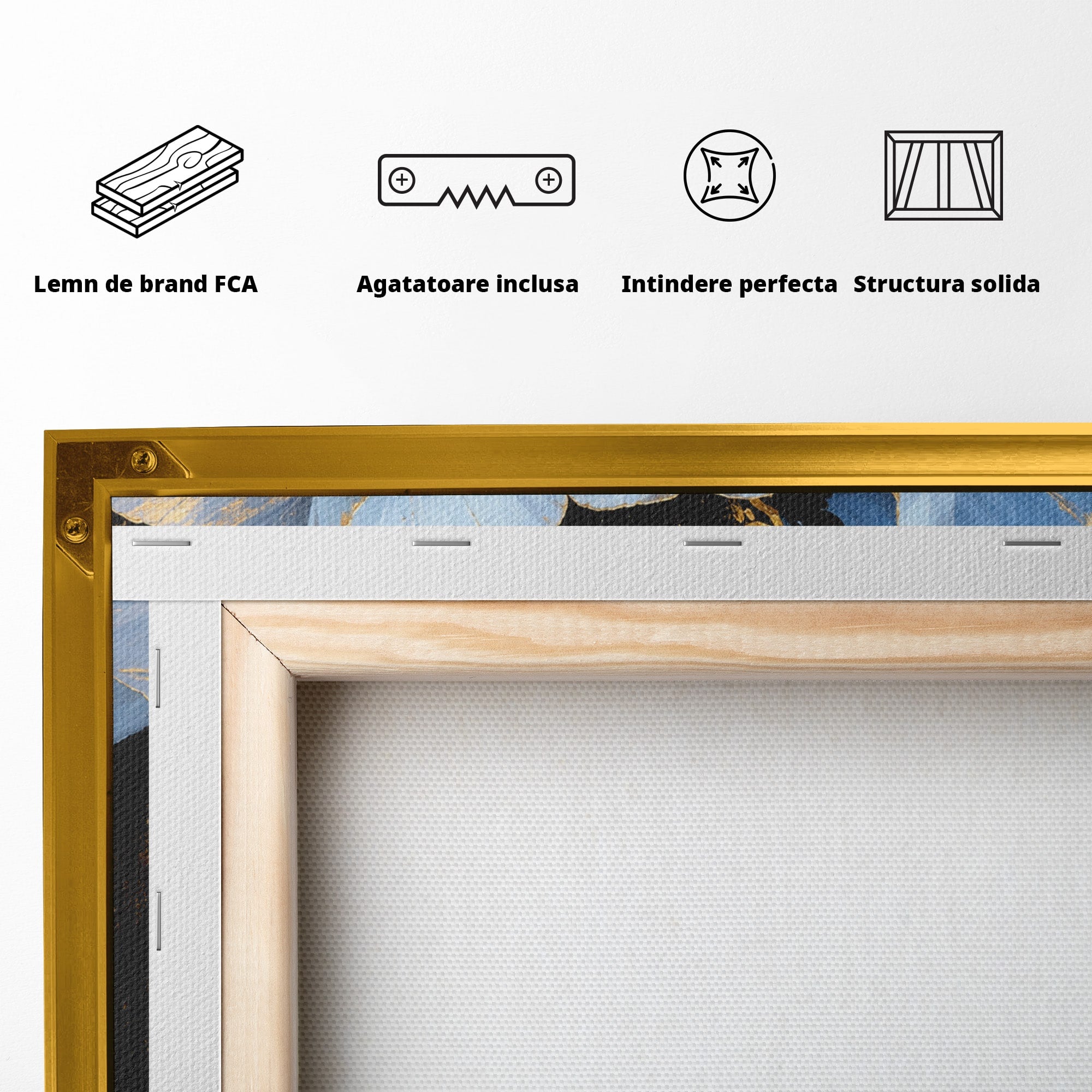 Tablou Canvas Premium LuxCanva® A1813, Înflorire Regală, Floare, Auriu, Negru, Living, Dormitor, Culori Vibrante