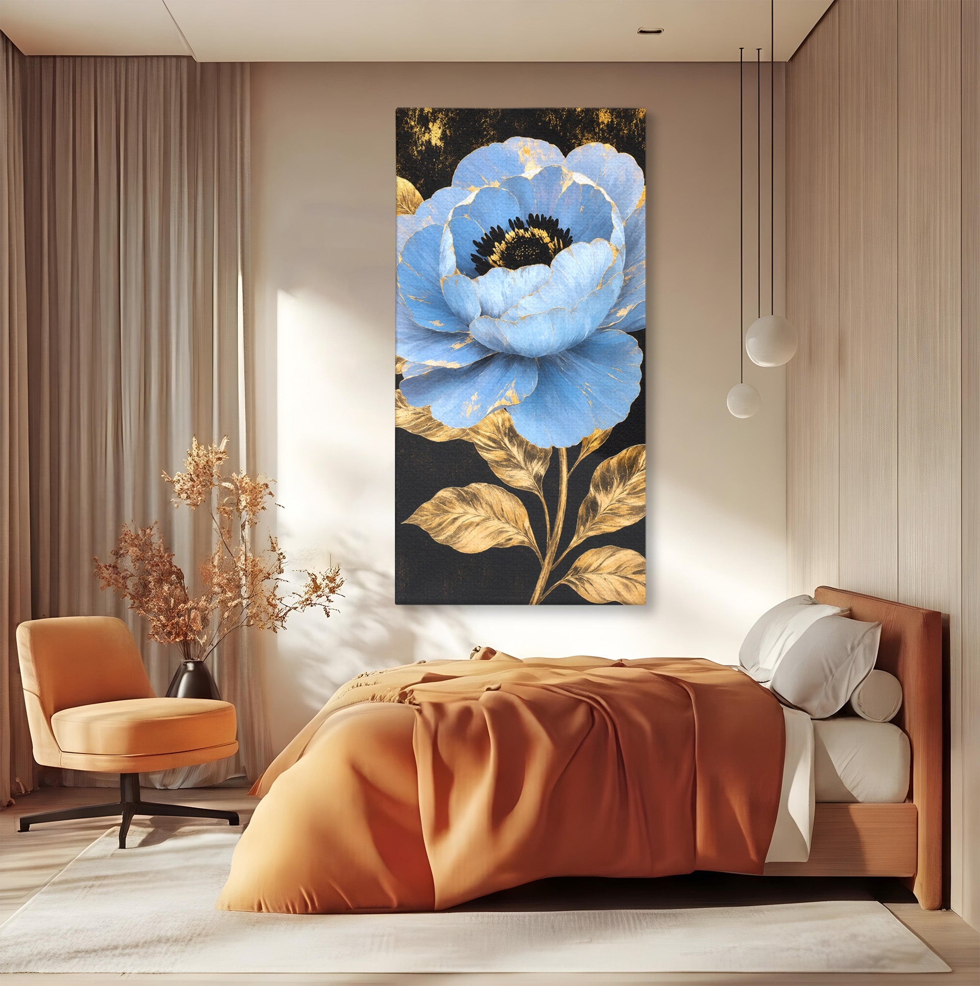 Tablou Canvas Premium LuxCanva® A1813, Înflorire Regală, Floare, Auriu, Negru, Living, Dormitor, Culori Vibrante