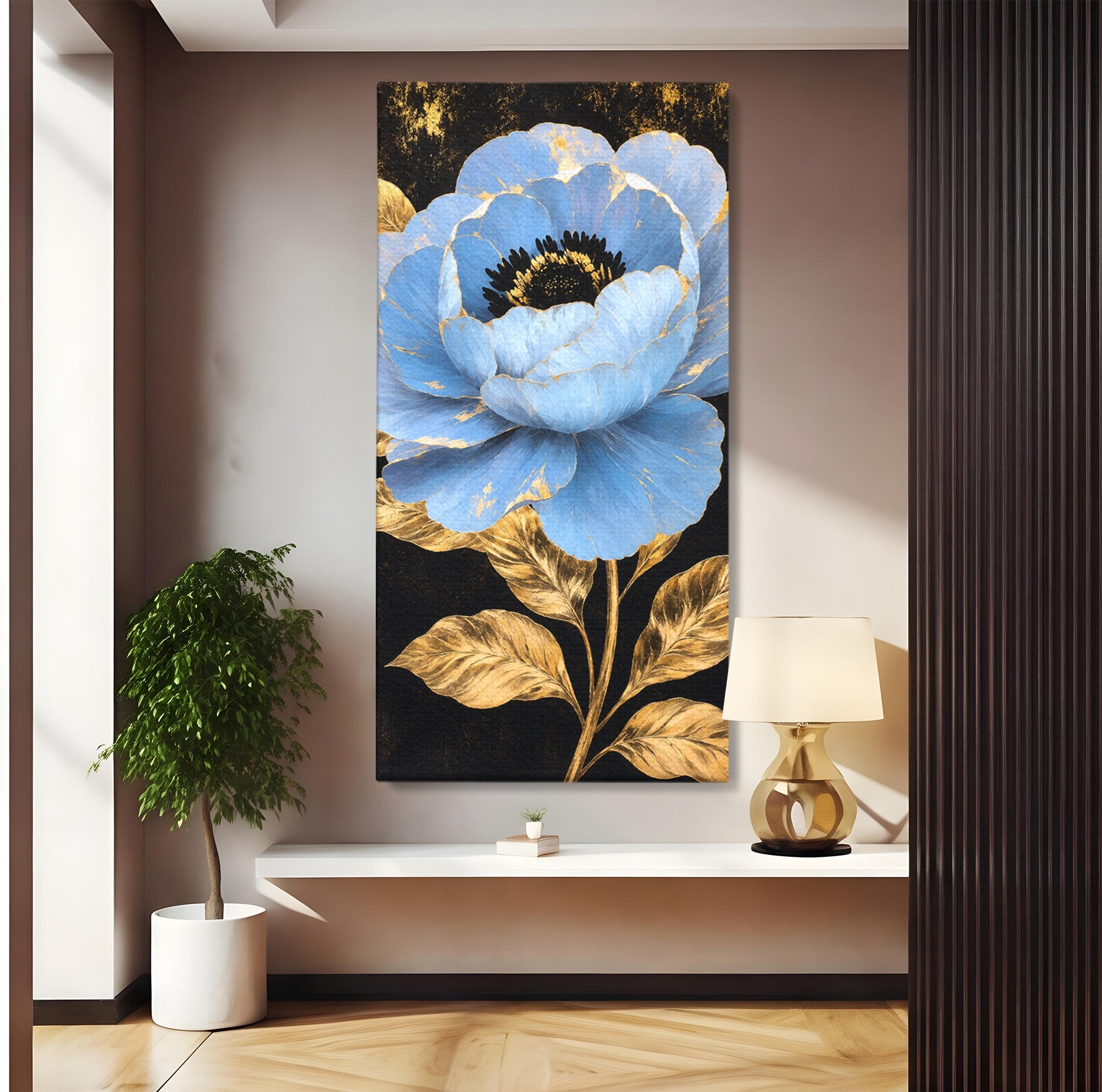 Tablou Canvas Premium LuxCanva® A1813, Înflorire Regală, Floare, Auriu, Negru, Living, Dormitor, Culori Vibrante