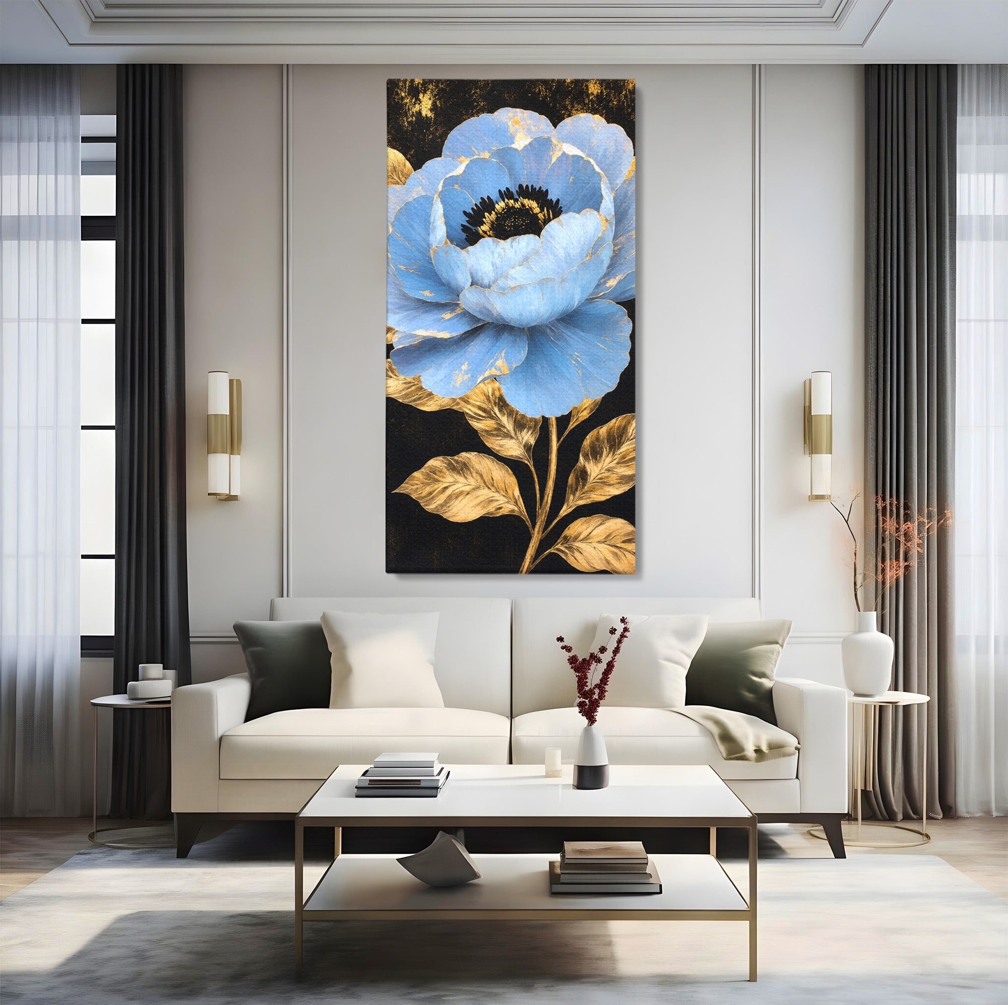 Tablou Canvas Premium LuxCanva® A1813, Înflorire Regală, Floare, Auriu, Negru, Living, Dormitor, Culori Vibrante