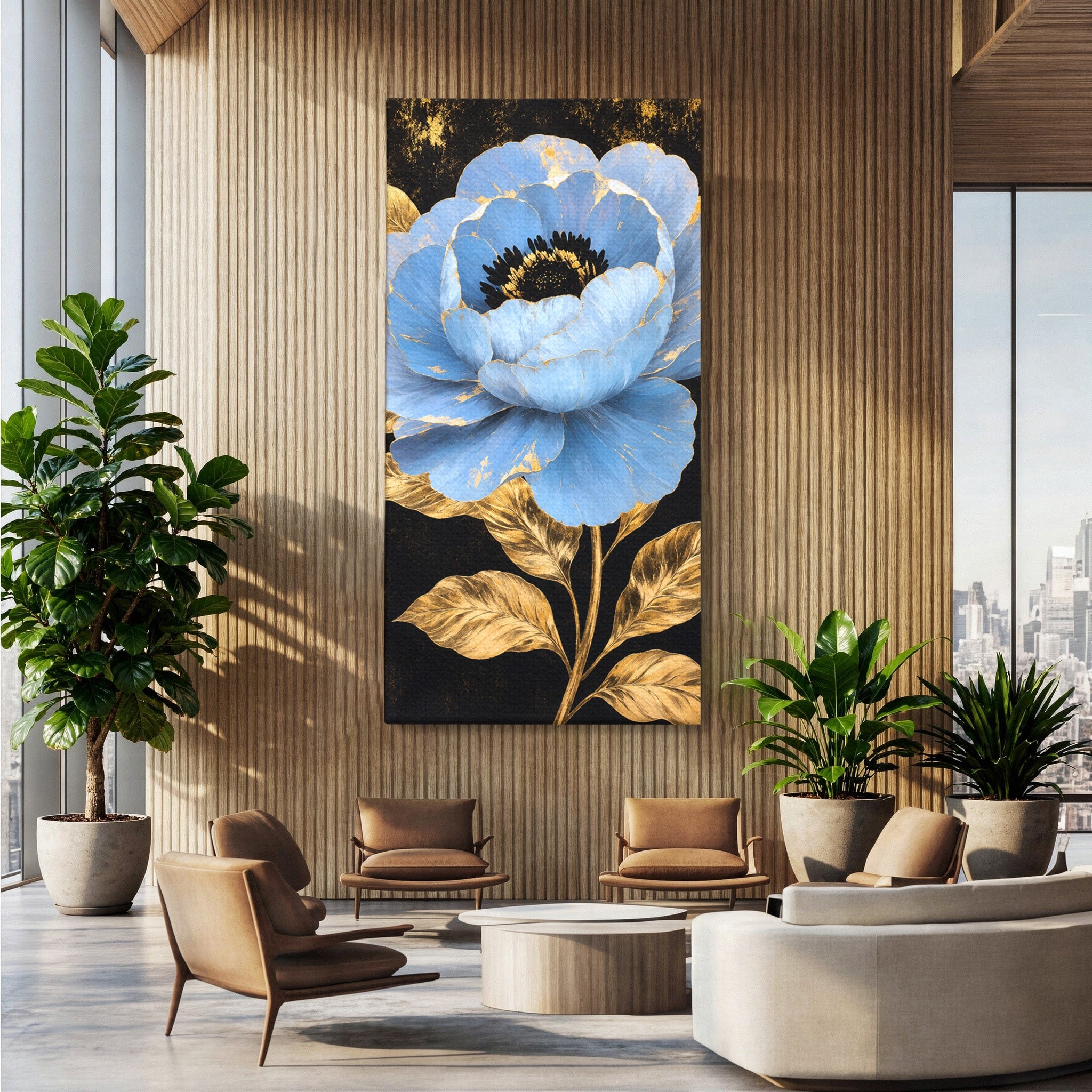 Tablou Canvas Premium LuxCanva® A1813, Înflorire Regală, Floare, Auriu, Negru, Living, Dormitor, Culori Vibrante
