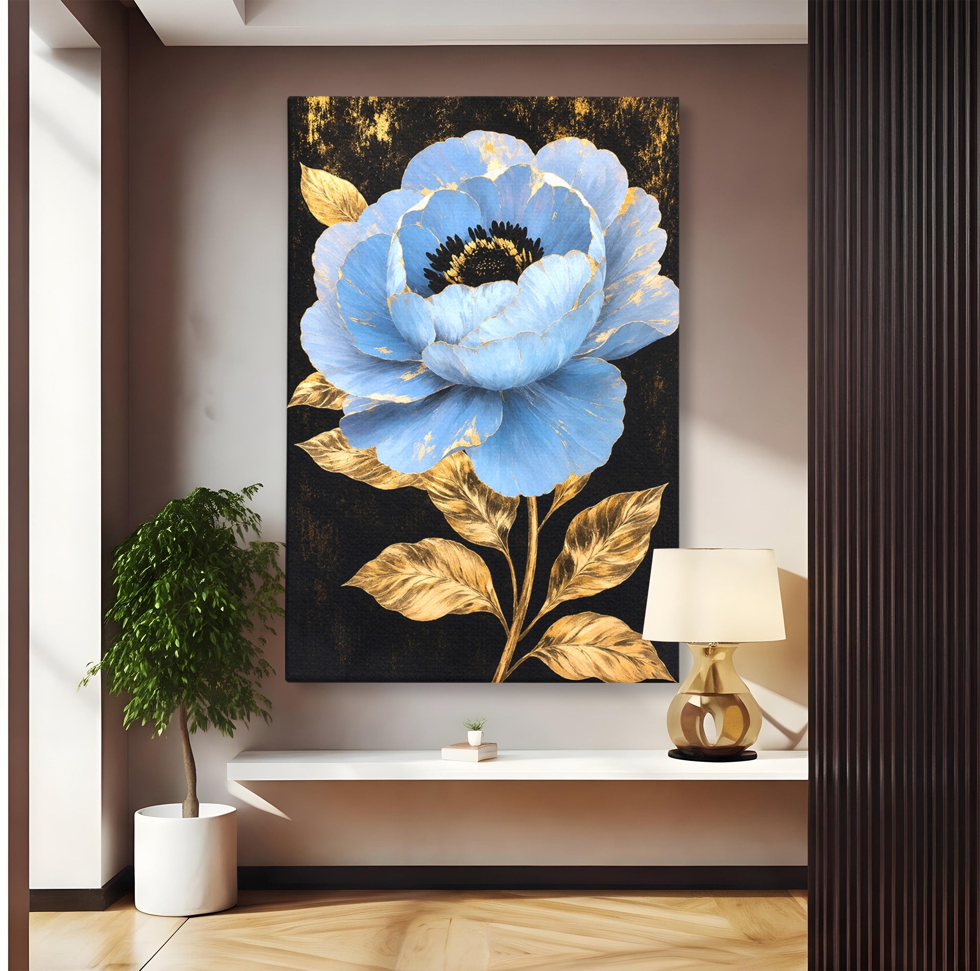 Tablou Canvas Premium LuxCanva® A1813, Înflorire Regală, Floare, Auriu, Negru, Living, Dormitor, Culori Vibrante