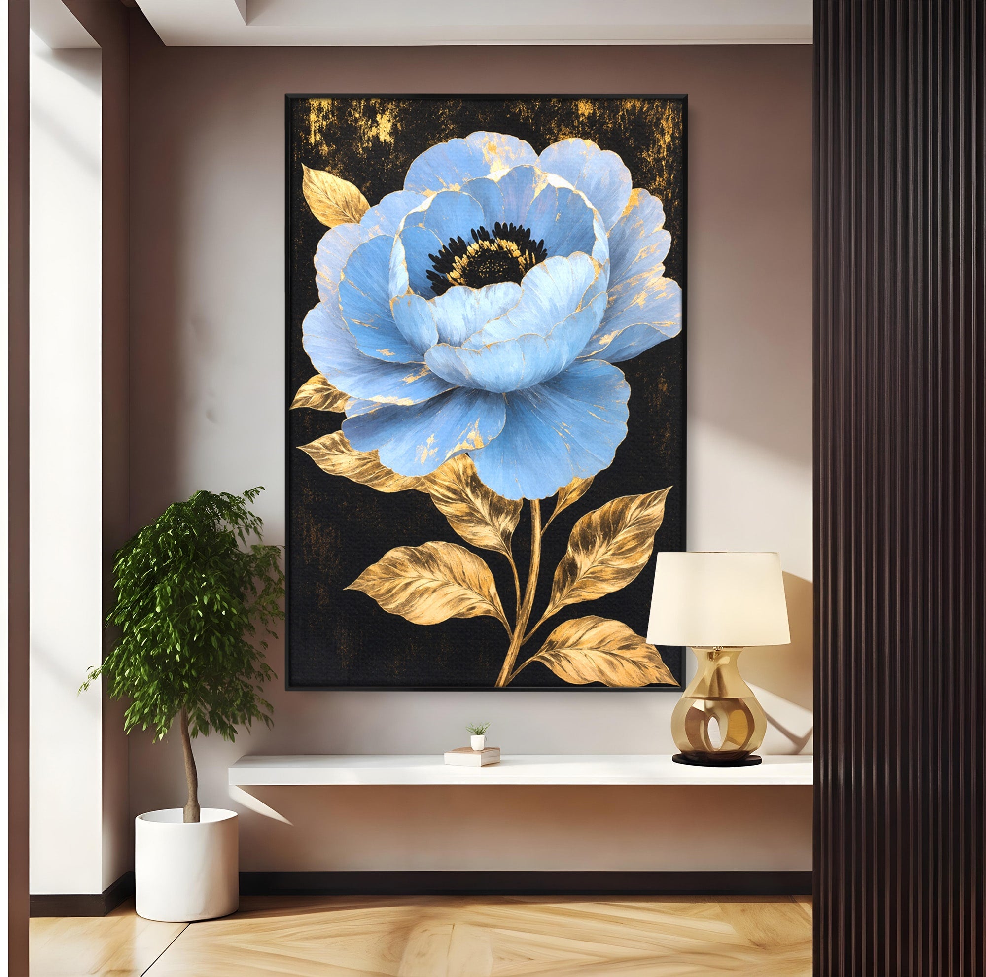 Tablou Canvas Premium LuxCanva® A1813, Înflorire Regală, Floare, Auriu, Negru, Living, Dormitor, Culori Vibrante