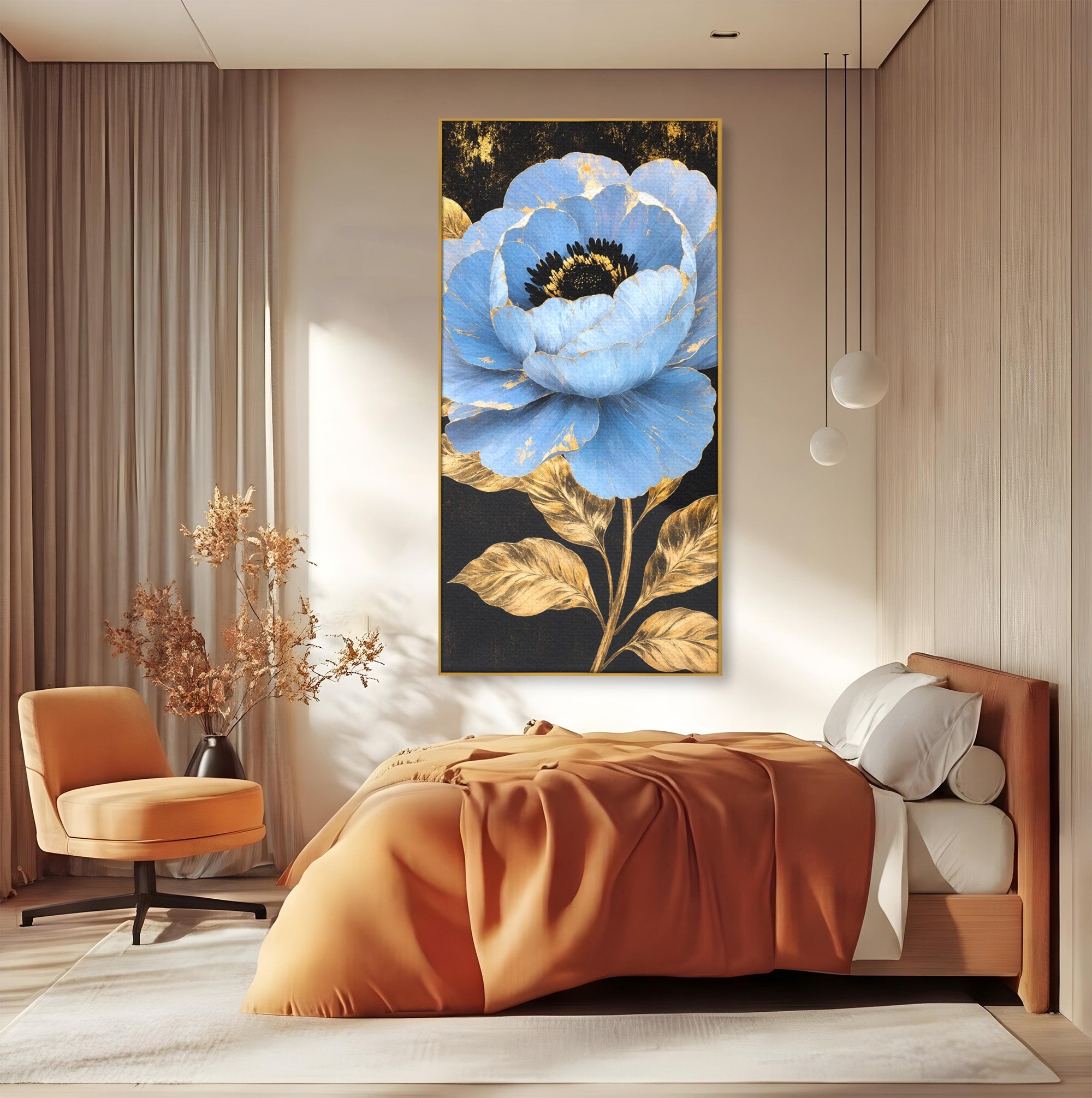 Tablou Canvas Premium LuxCanva® A1813, Înflorire Regală, Floare, Auriu, Negru, Living, Dormitor, Culori Vibrante