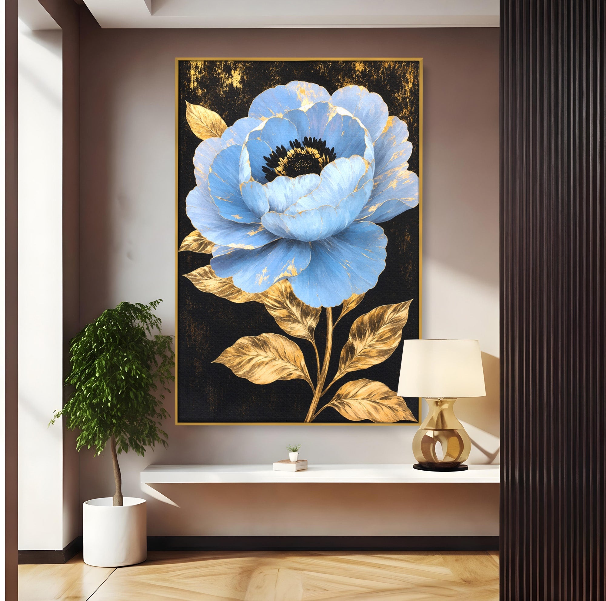 Tablou Canvas Premium LuxCanva® A1813, Înflorire Regală, Floare, Auriu, Negru, Living, Dormitor, Culori Vibrante