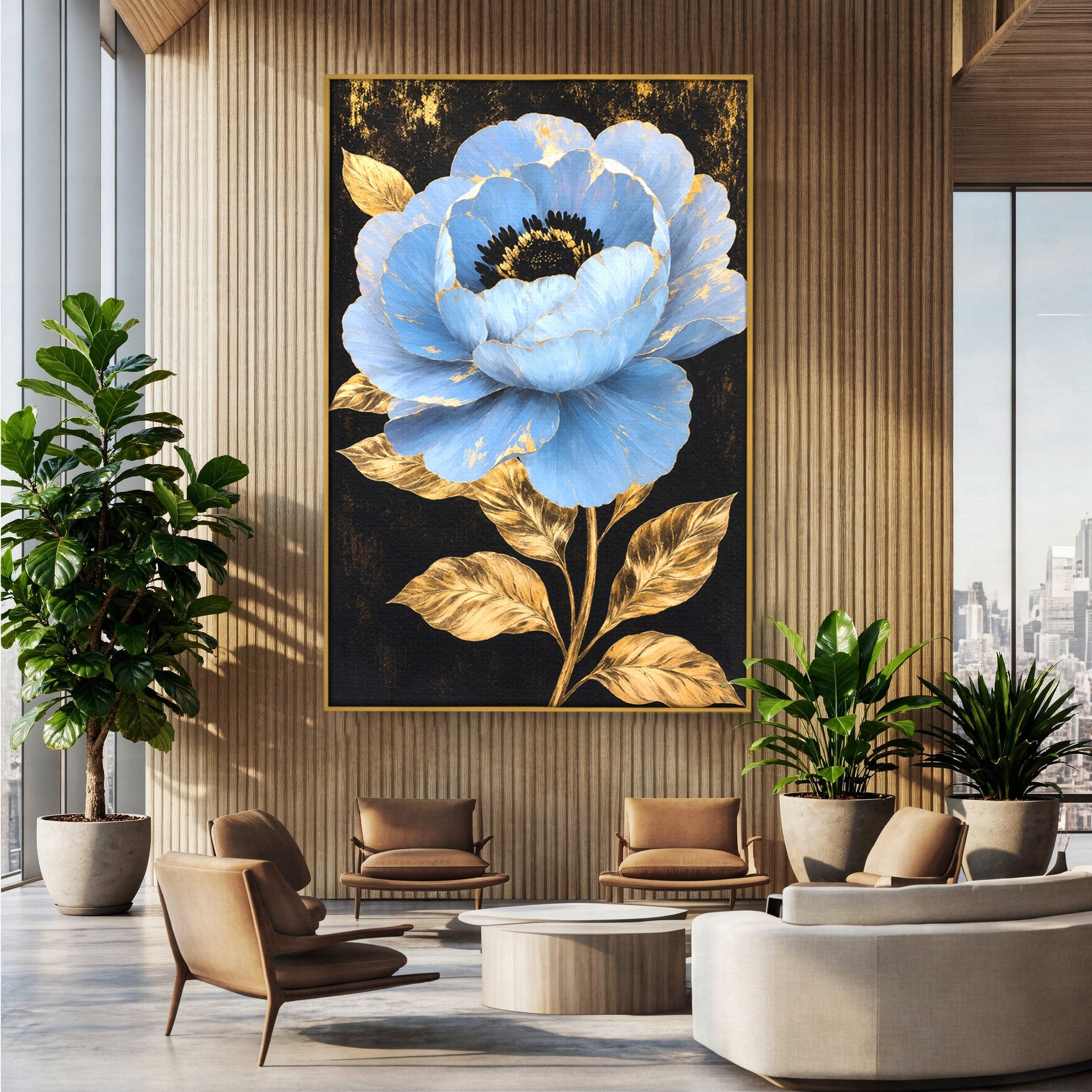 Tablou Canvas Premium LuxCanva® A1813, Înflorire Regală, Floare, Auriu, Negru, Living, Dormitor, Culori Vibrante