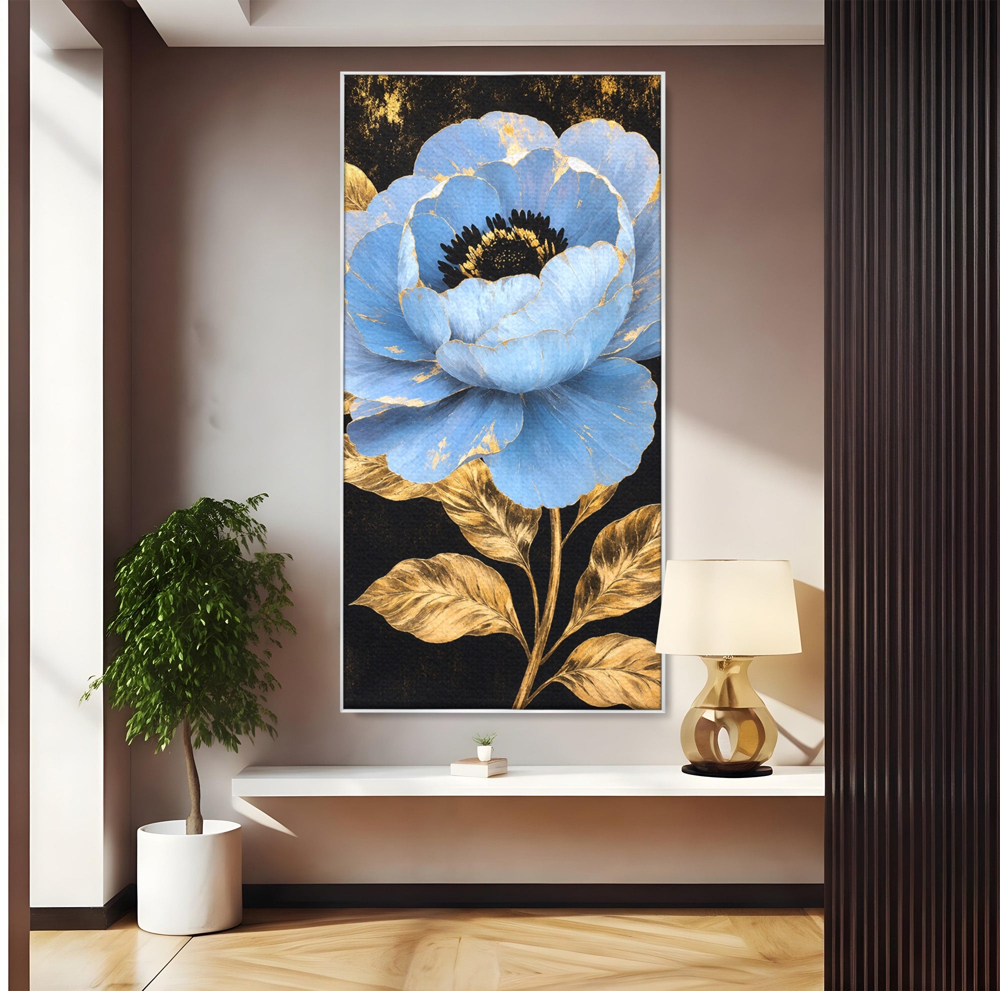 Tablou Canvas Premium LuxCanva® A1813, Înflorire Regală, Floare, Auriu, Negru, Living, Dormitor, Culori Vibrante
