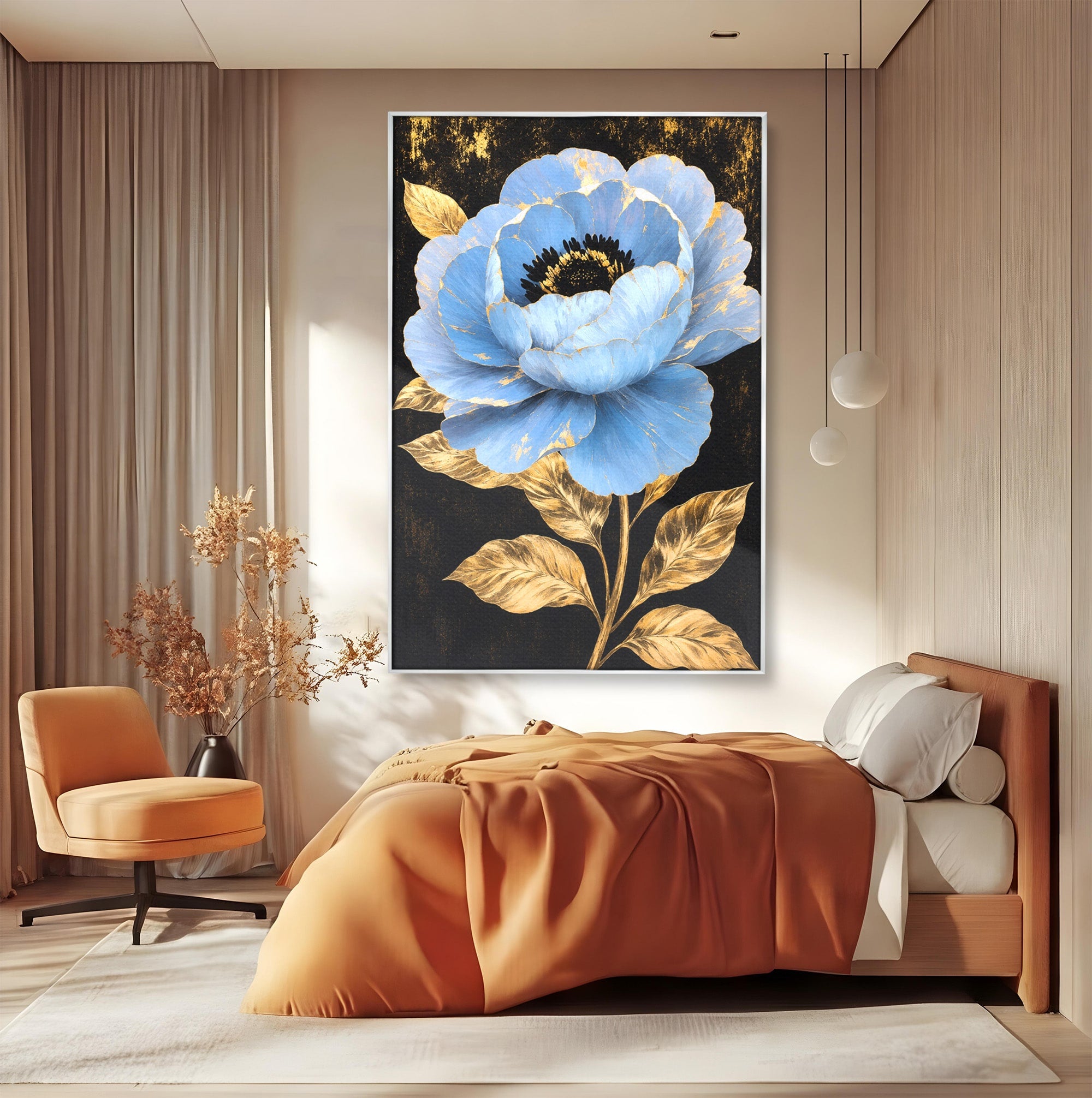Tablou Canvas Premium LuxCanva® A1813, Înflorire Regală, Floare, Auriu, Negru, Living, Dormitor, Culori Vibrante