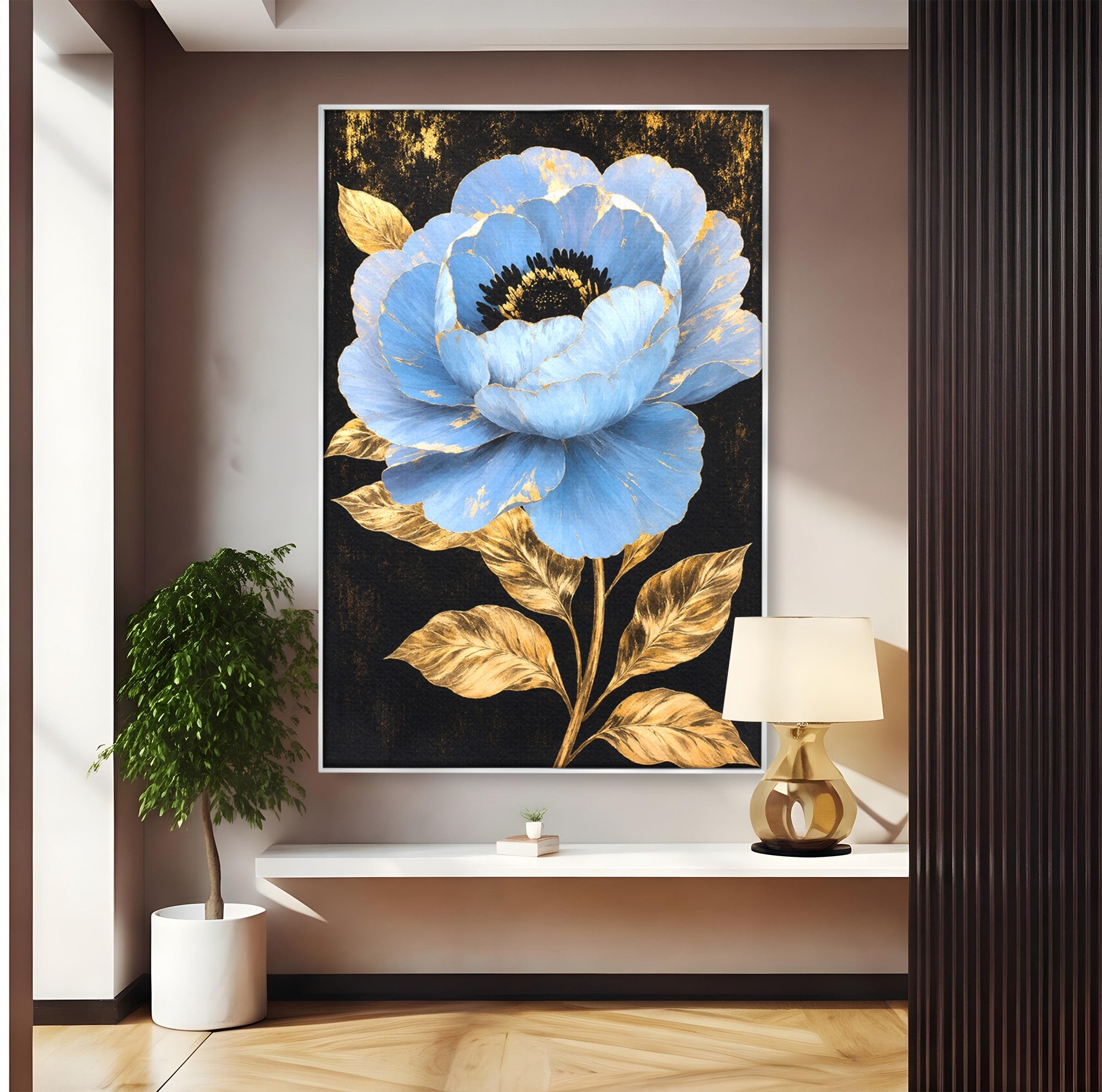Tablou Canvas Premium LuxCanva® A1813, Înflorire Regală, Floare, Auriu, Negru, Living, Dormitor, Culori Vibrante