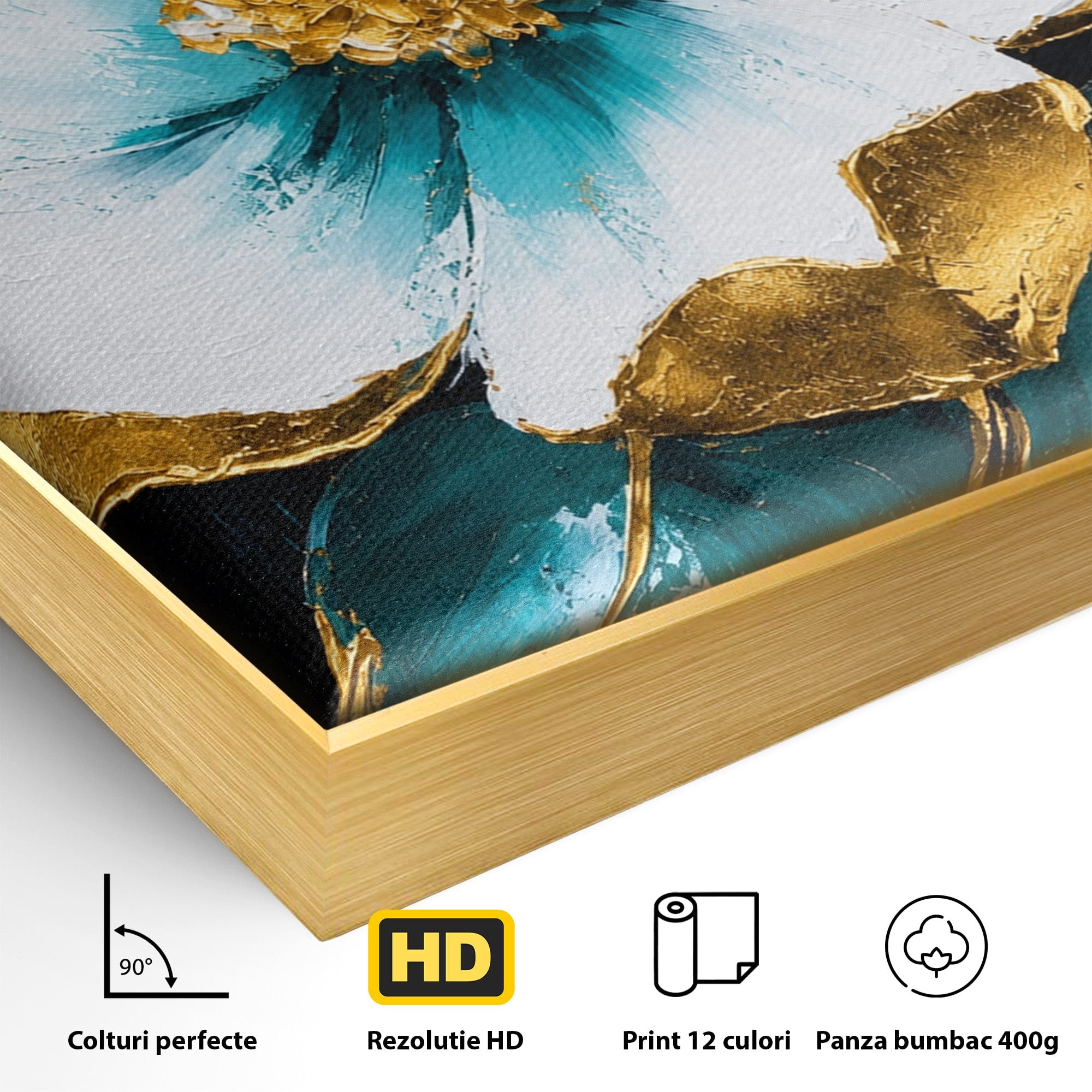 Tablou Canvas Premium LuxCanva® A1814, Rază de Azur, Floare, Arta, Abstract, Eleganta, Living, Culori Vibrante