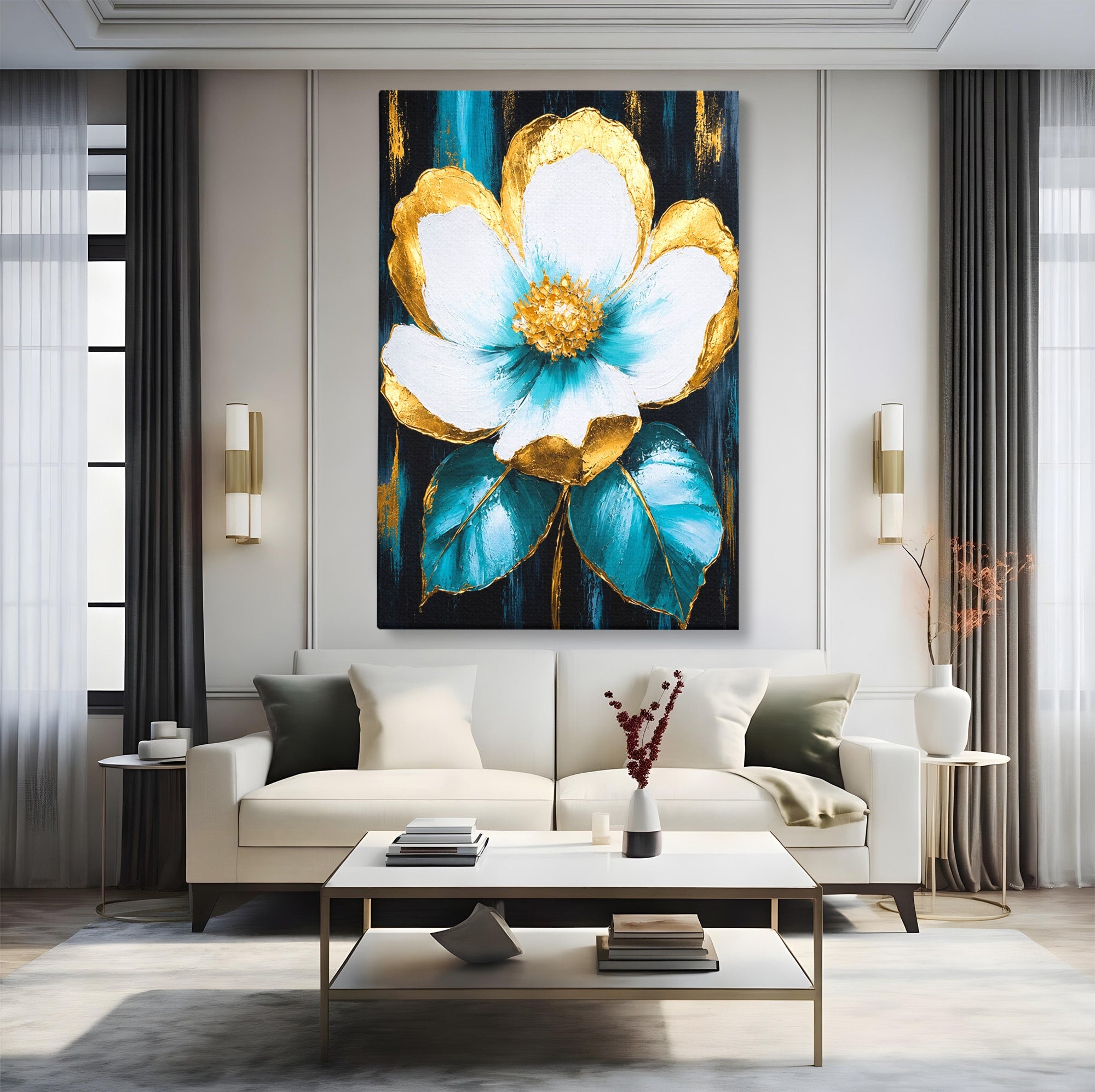 Tablou Canvas Premium LuxCanva® A1814, Rază de Azur, Floare, Arta, Abstract, Eleganta, Living, Culori Vibrante