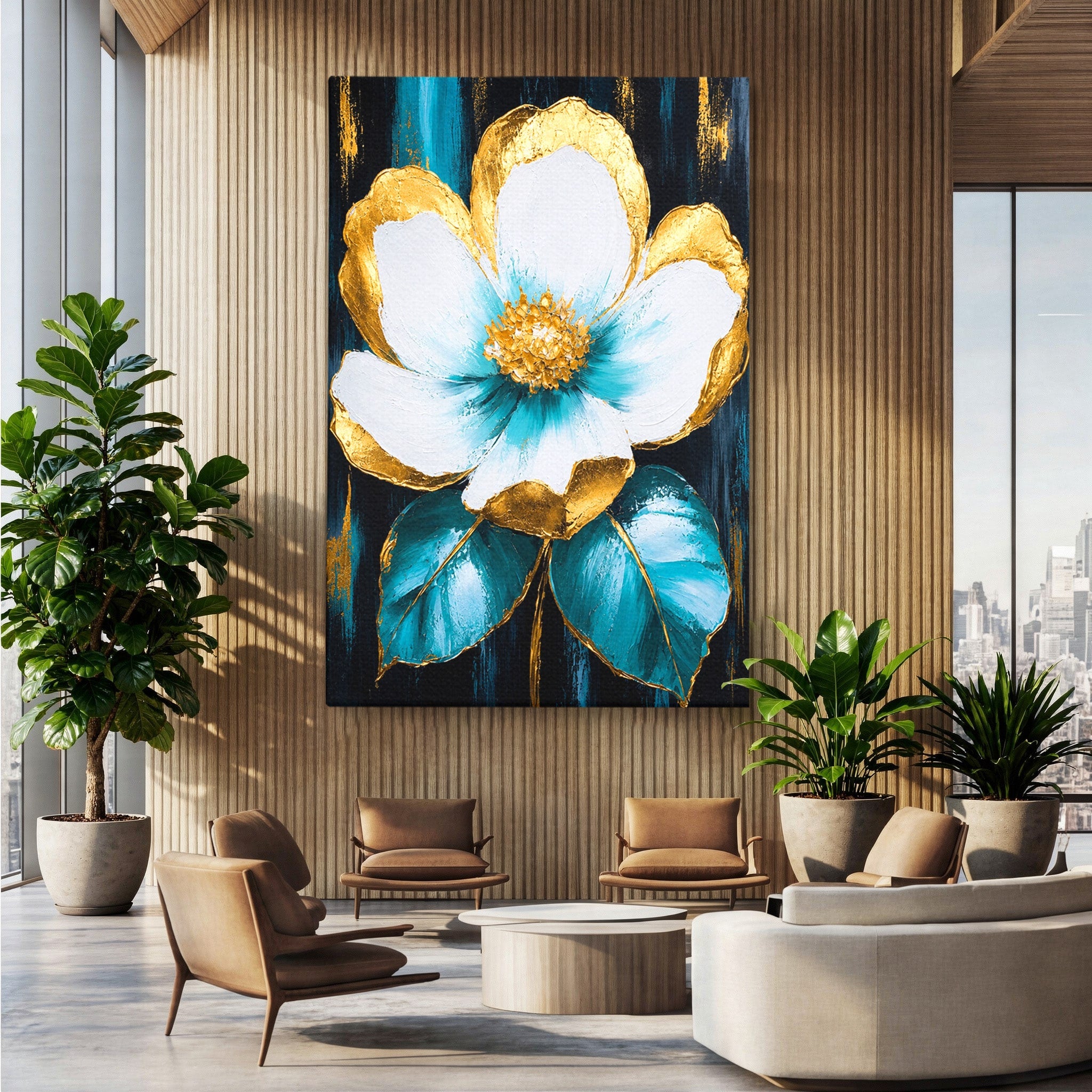 Tablou Canvas Premium LuxCanva® A1814, Rază de Azur, Floare, Arta, Abstract, Eleganta, Living, Culori Vibrante