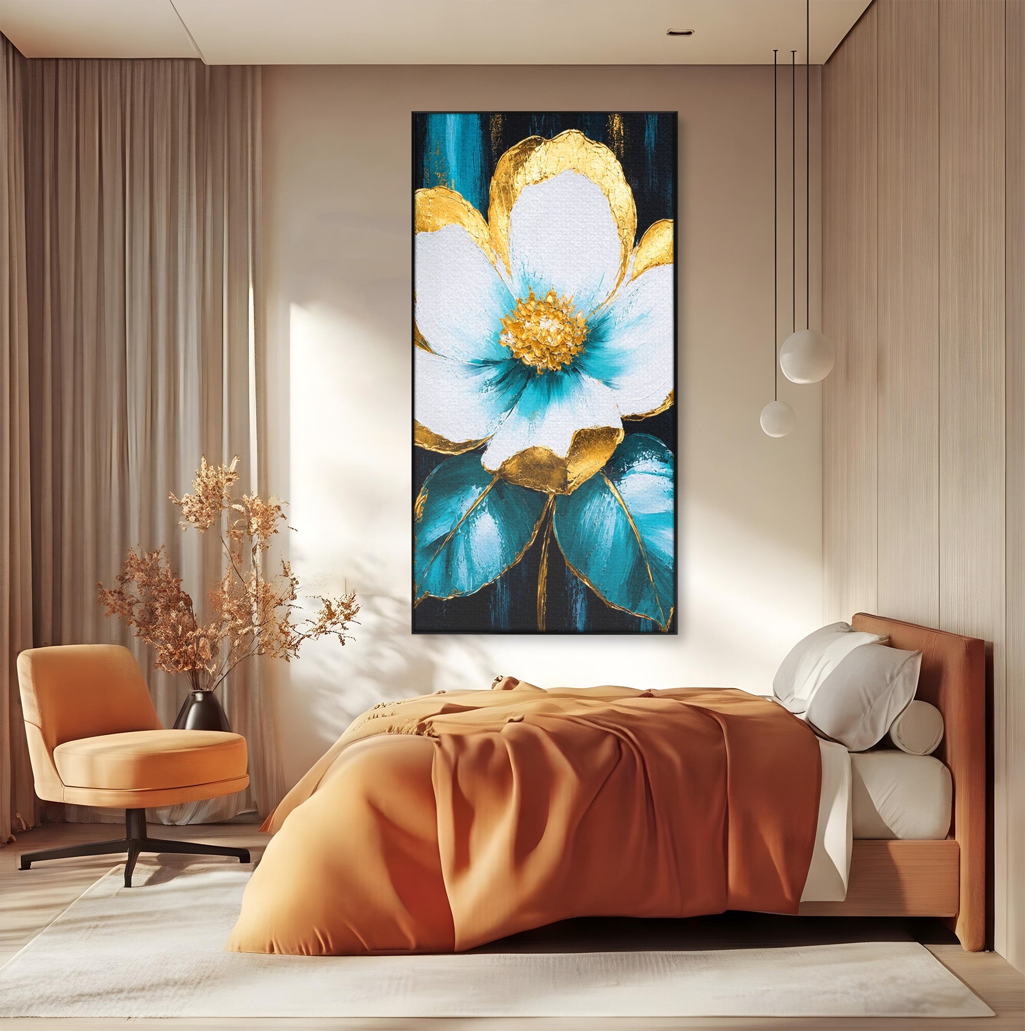 Tablou Canvas Premium LuxCanva® A1814, Rază de Azur, Floare, Arta, Abstract, Eleganta, Living, Culori Vibrante